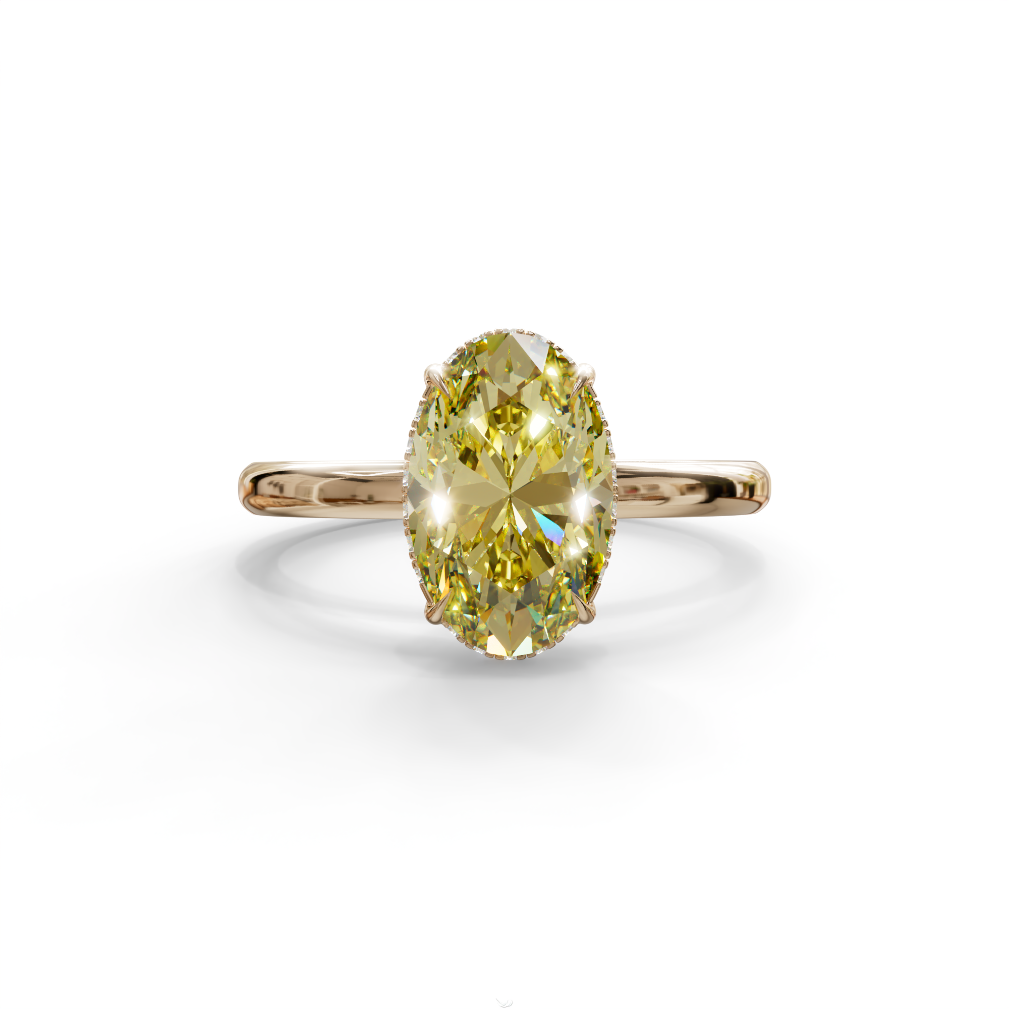 2.5 Carat Yellow Oval Cut Hidden Halo Lab Diamond Ring - Mi Amor - 10K Solid Gold / Rose Gold