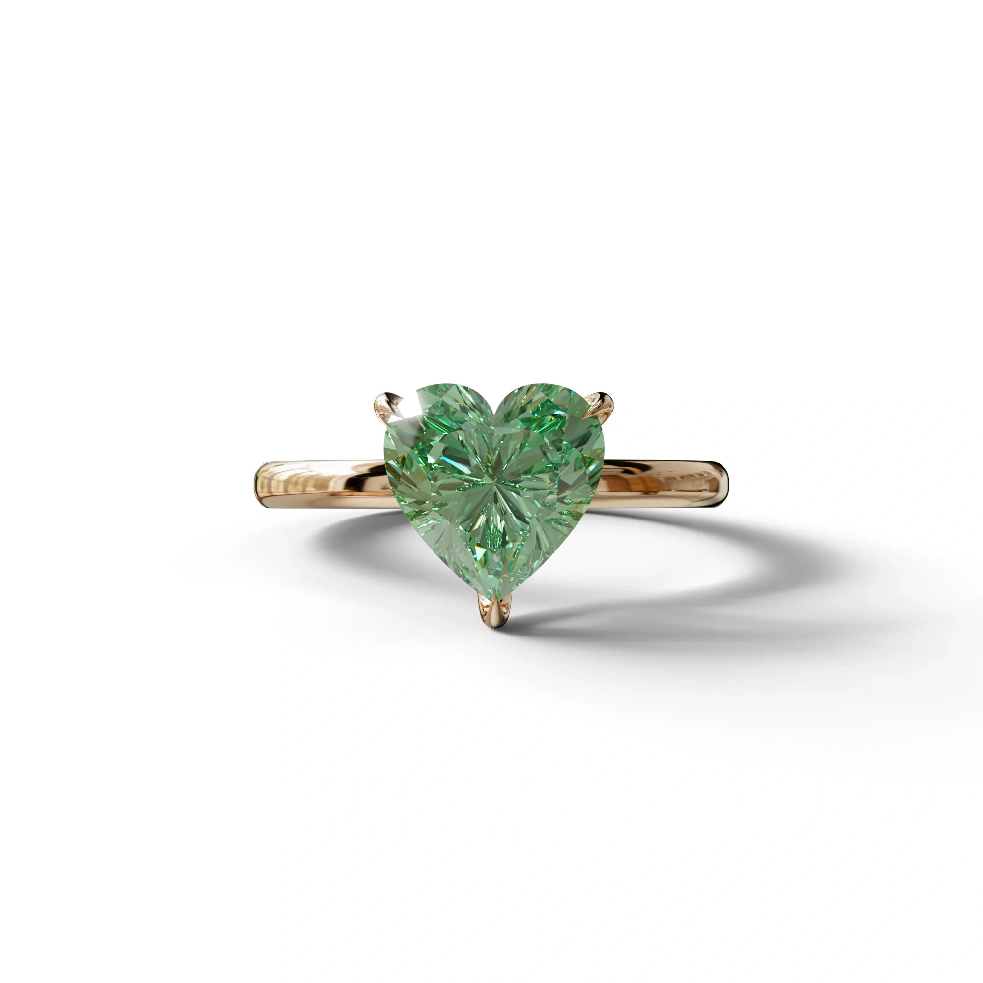 Green Heart Cut Solitaire Lab Grown Diamond Engagement Ring - Mellow - 2 Carat / 10K Solid Gold / Rose Gold