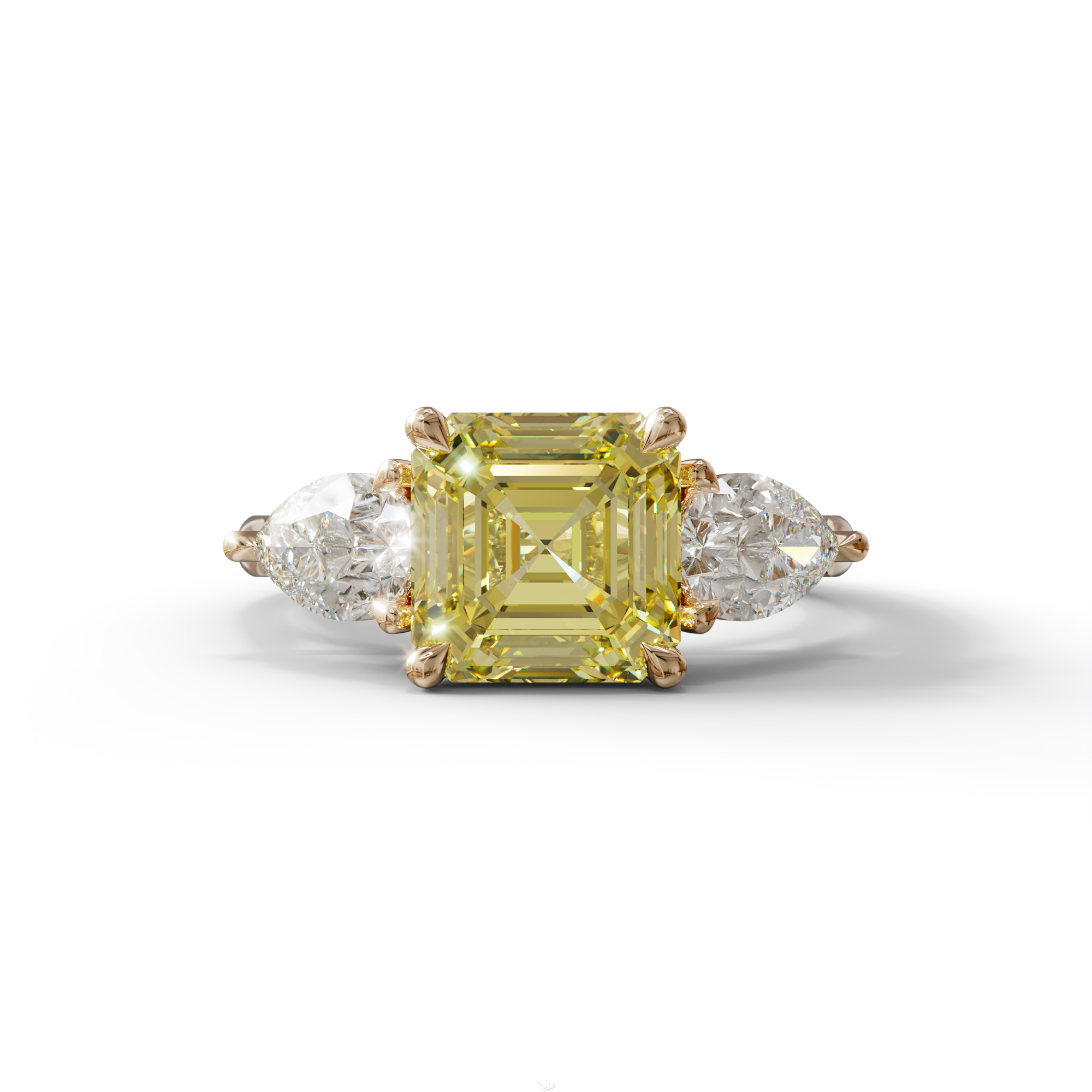4 Carat Canary Yellow Asscher Cut Three Stone Lab Grown Diamond Engagement Ring - 10K Solid Gold / Rose Gold