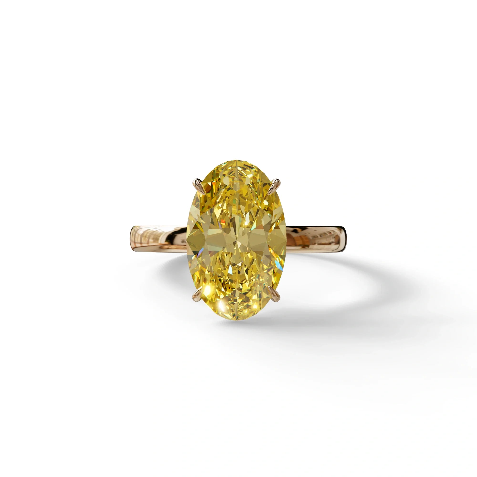 4 Carat Fancy Yellow Oval cut Lab Grown Diamond Solitaire Engagement Ring - Cadris - 10K Solid Gold / Rose Gold