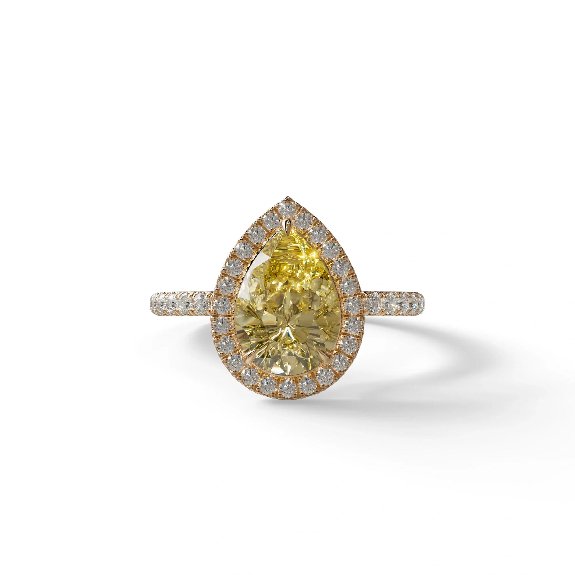 2 Carat Yellow Pear Cut Halo & Pave Lab Diamond Ring - Glam Deck - 10K Solid Gold / Rose Gold