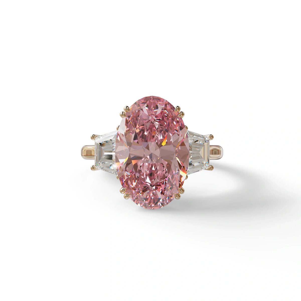 5 Carat Pink Lab Grown Diamond Engagement Ring · Oval Cut Three Stone | Solstice - view 2