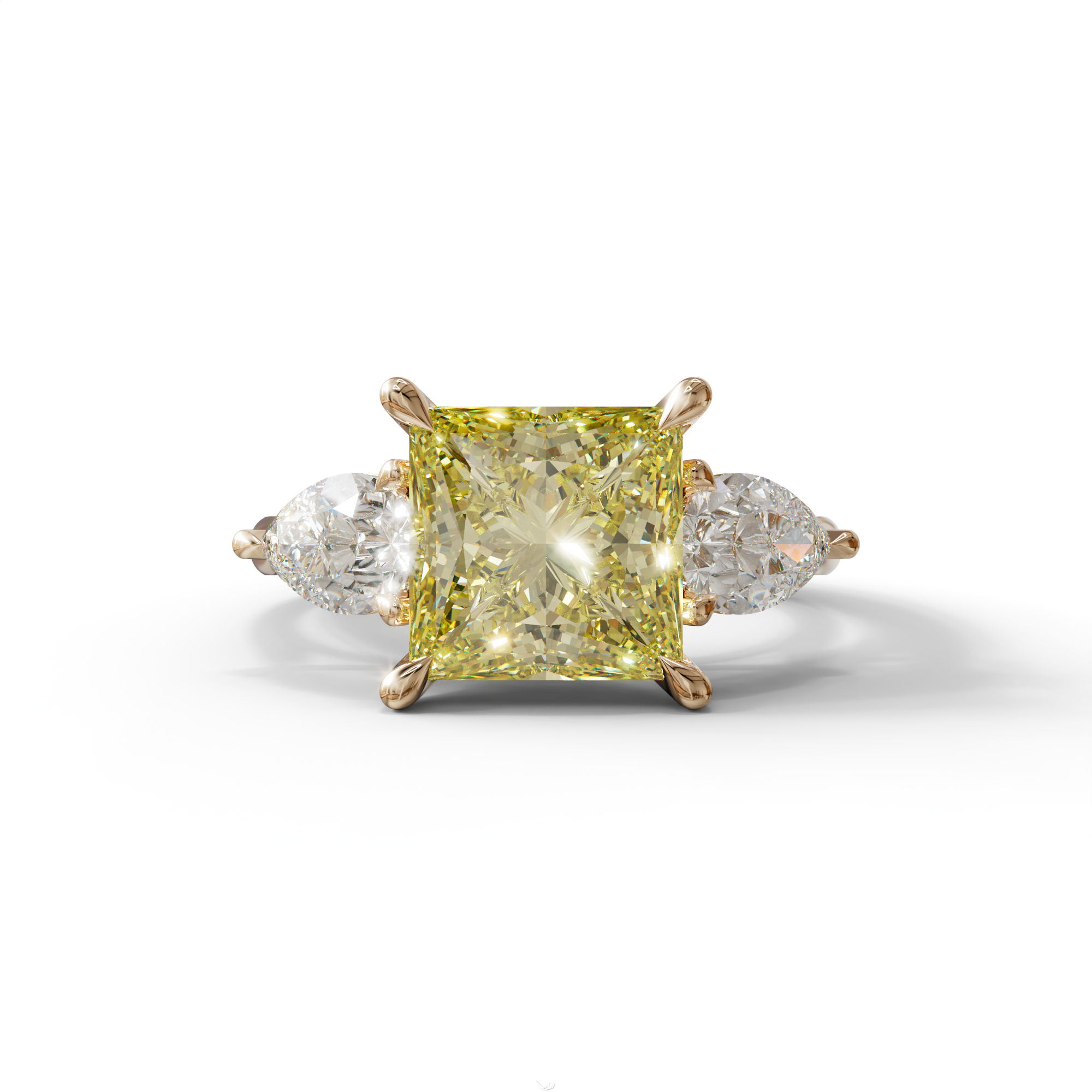 4 Carat Canary Yellow Princess Cut Three Stone Lab Grown Diamond Engagement Ring - 10K Solid Gold / Rose Gold