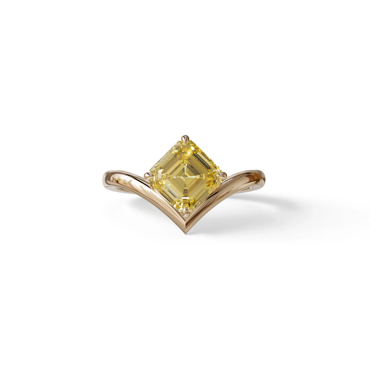 2 Ct Fancy Yellow Asscher Cut Lab Diamond Solitaire Engagement Ring - Louily - 10K Solid Gold / Rose Gold