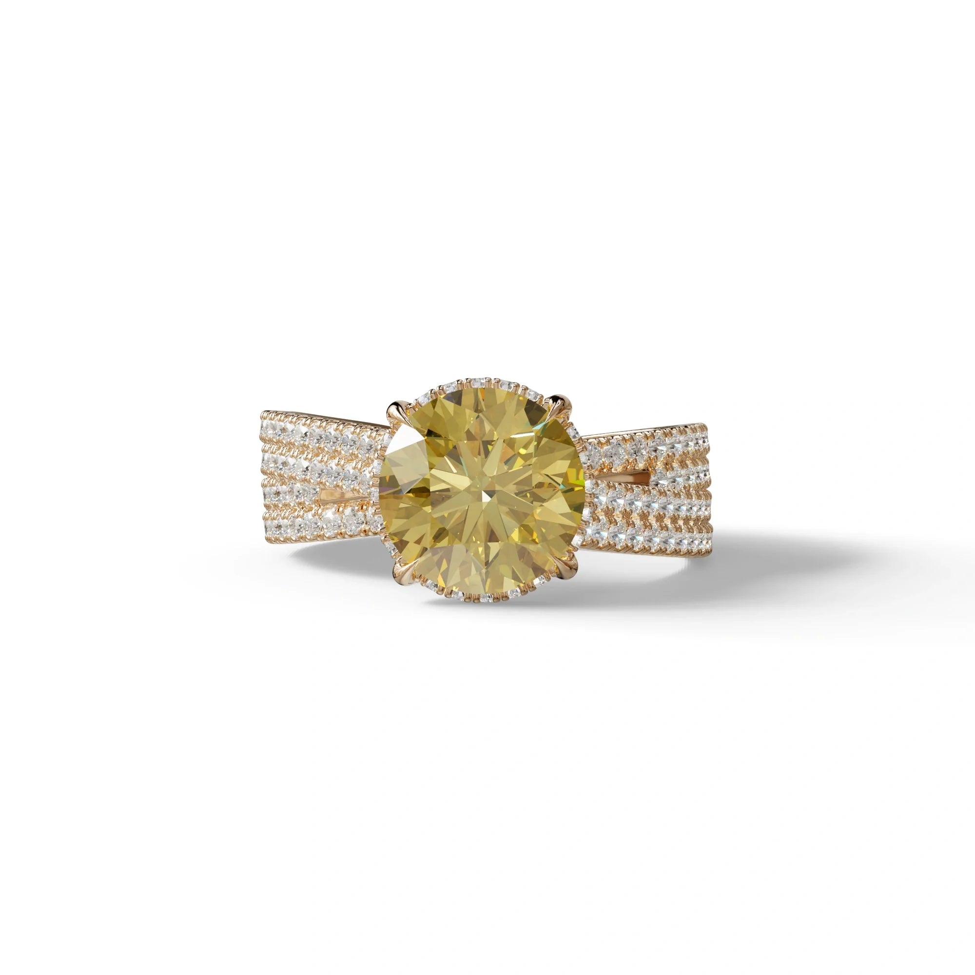 2 Carat Yellow Round Cut Hidden Halo Lab & Pave Lab Diamond Ring - Je t’aime - 10K Solid Gold / Rose Gold