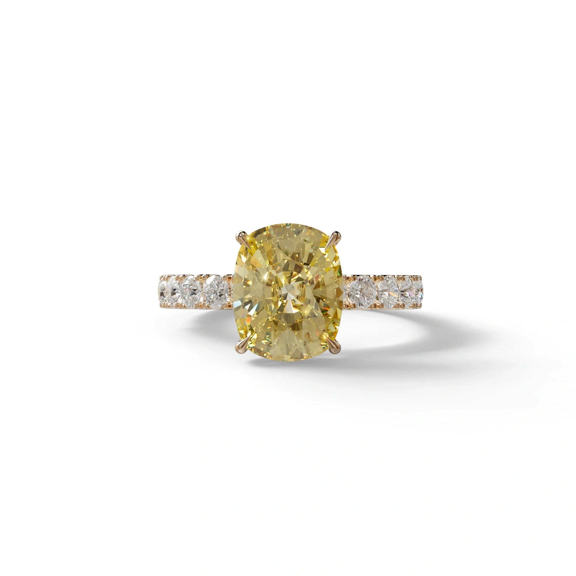 4 Carat Yellow Cushion Cut Hidden Halo Eternity Lab Diamond Engagement Ring - Sandrine - 10K Solid Gold / Rose Gold