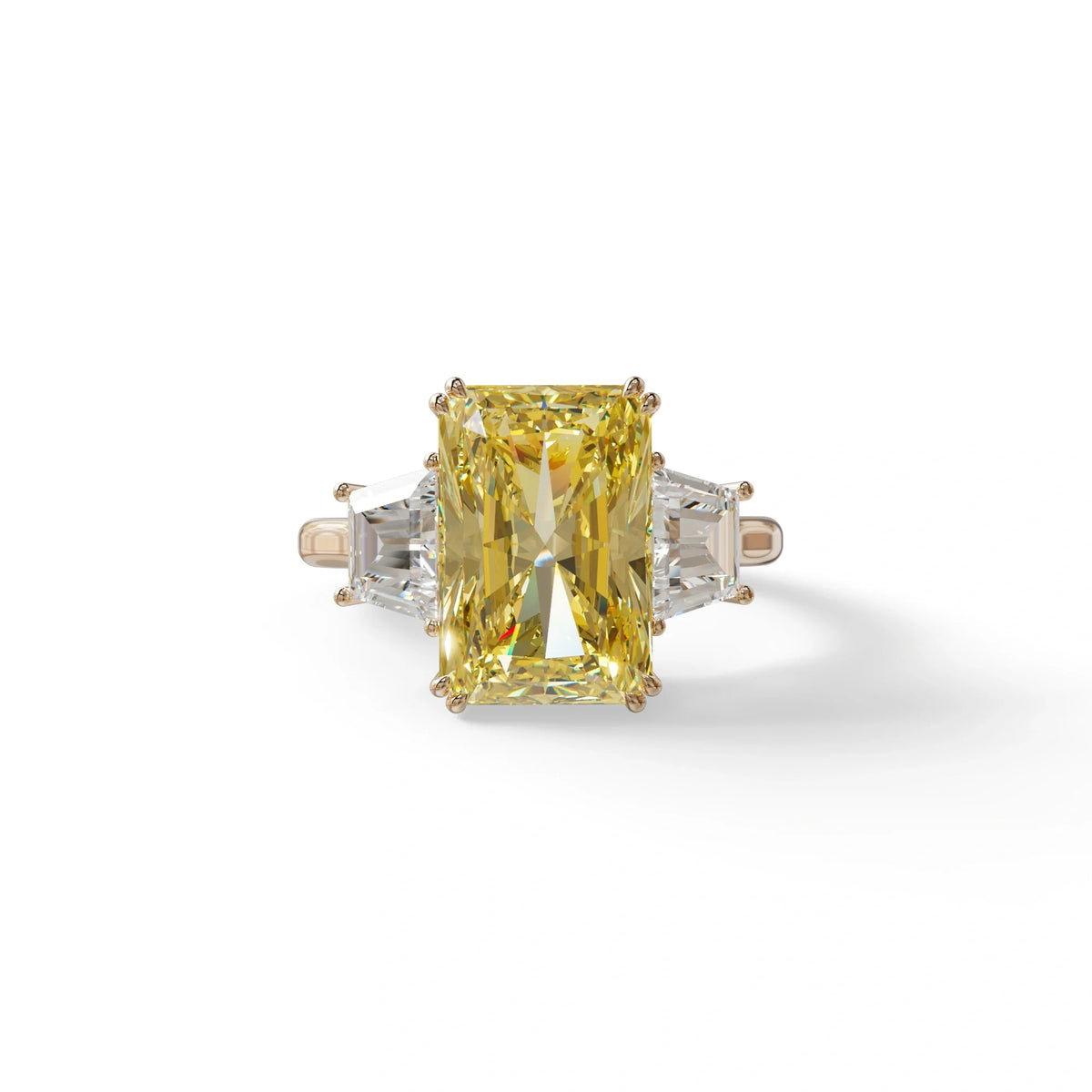 4 Carat Yellow Lab Grown Diamond Engagement Ring – Radiant Cut Three Stone | Tac