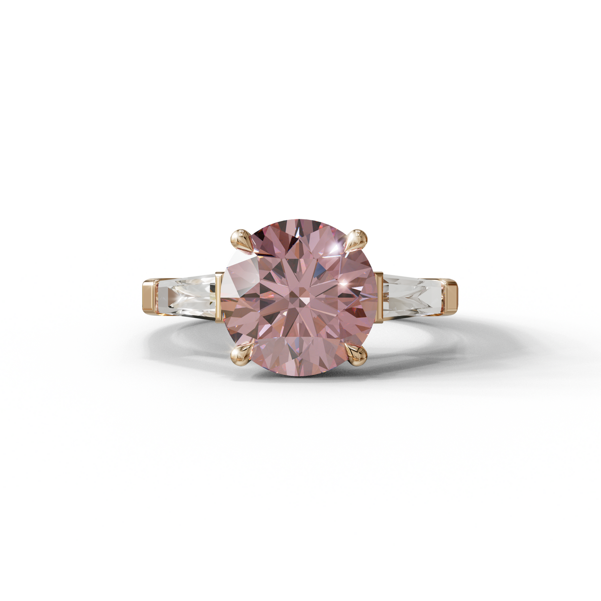 2 to 5 Carat Pink Lab Grown Diamond Engagement Ring – Round Cut Three Stone | Cordelia