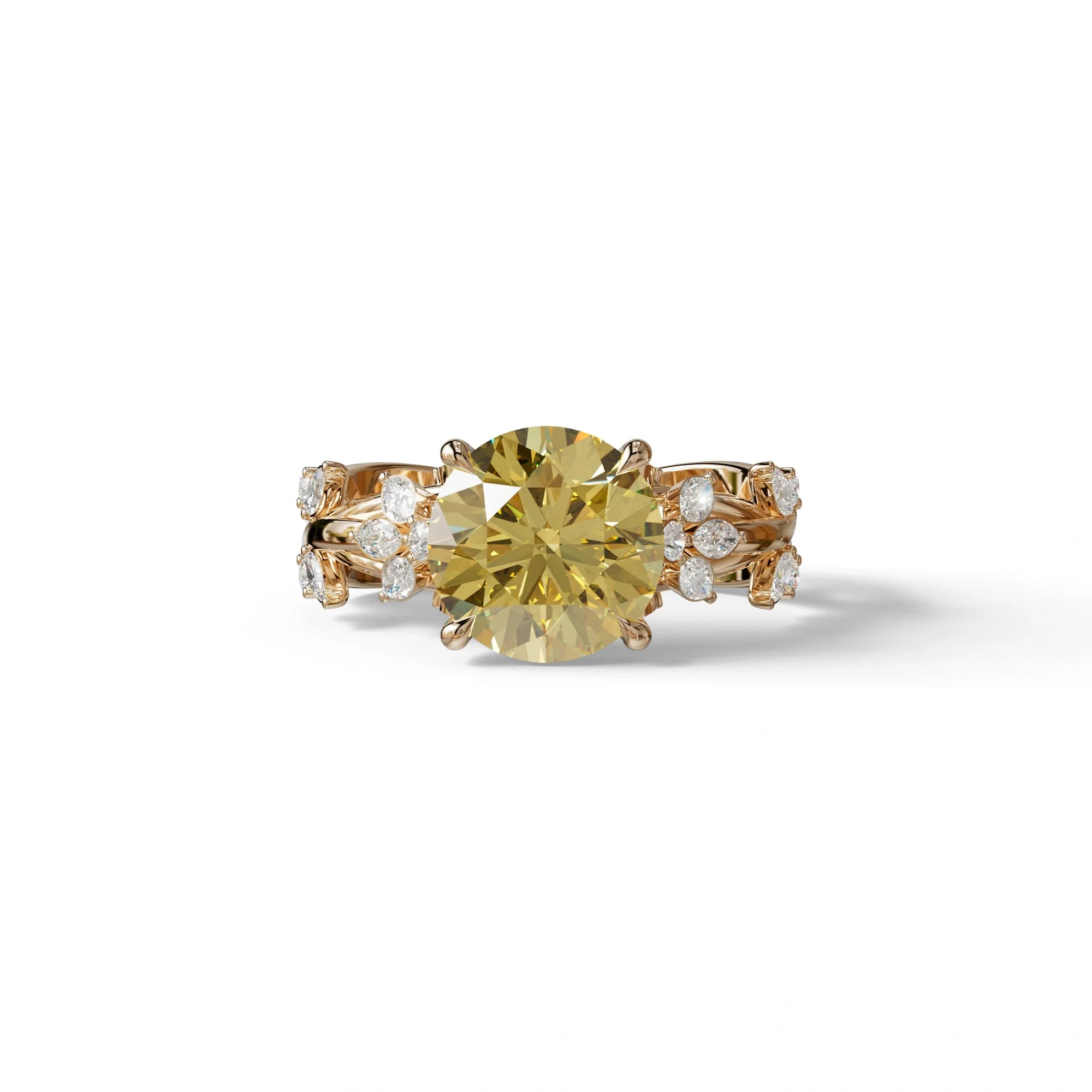 Natural Inspired 4 Carat Yellow Round Cut Lab Diamond Engagement Ring - Catalina - 10K Solid Gold / Rose Gold