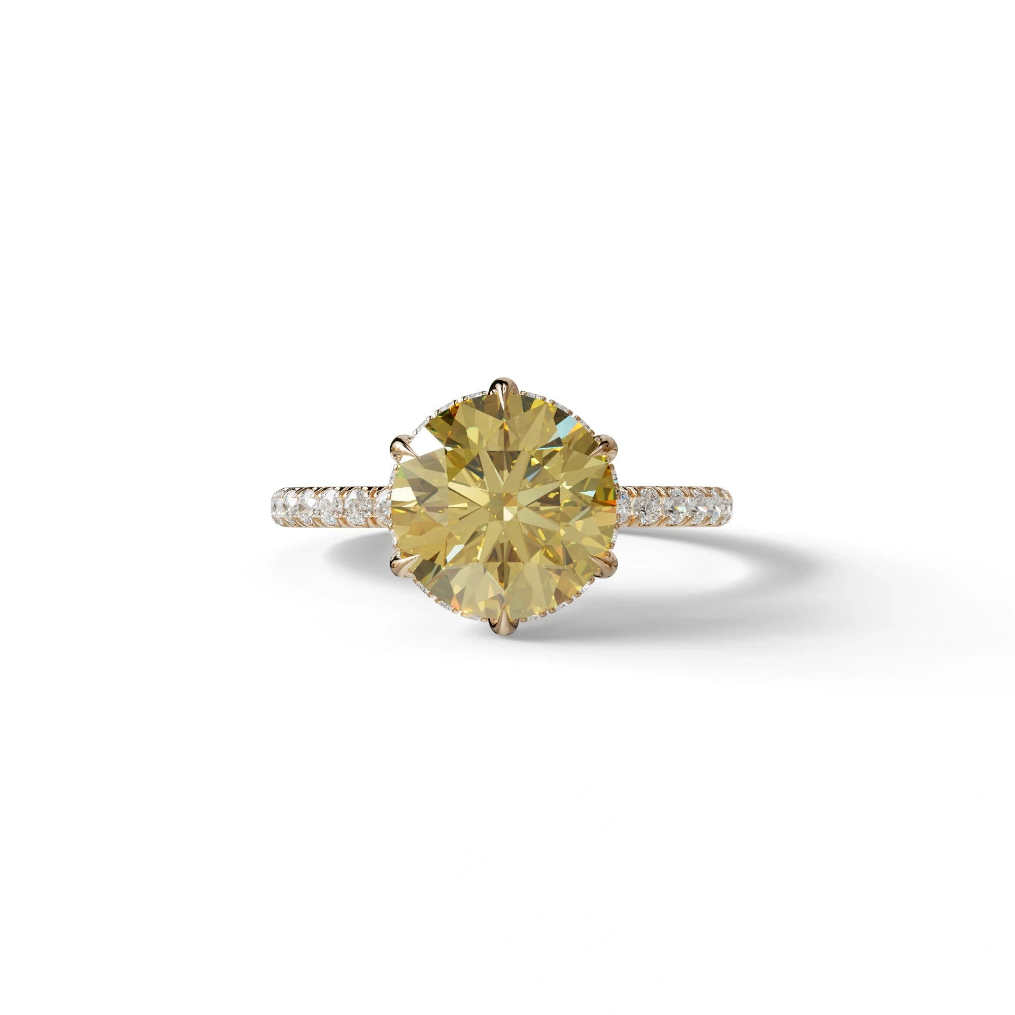 2.5 Carat Yellow Round Cut Hidden Halo & Pave Lab Diamond Ring - Hyper Saga - 10K Solid Gold / Rose Gold