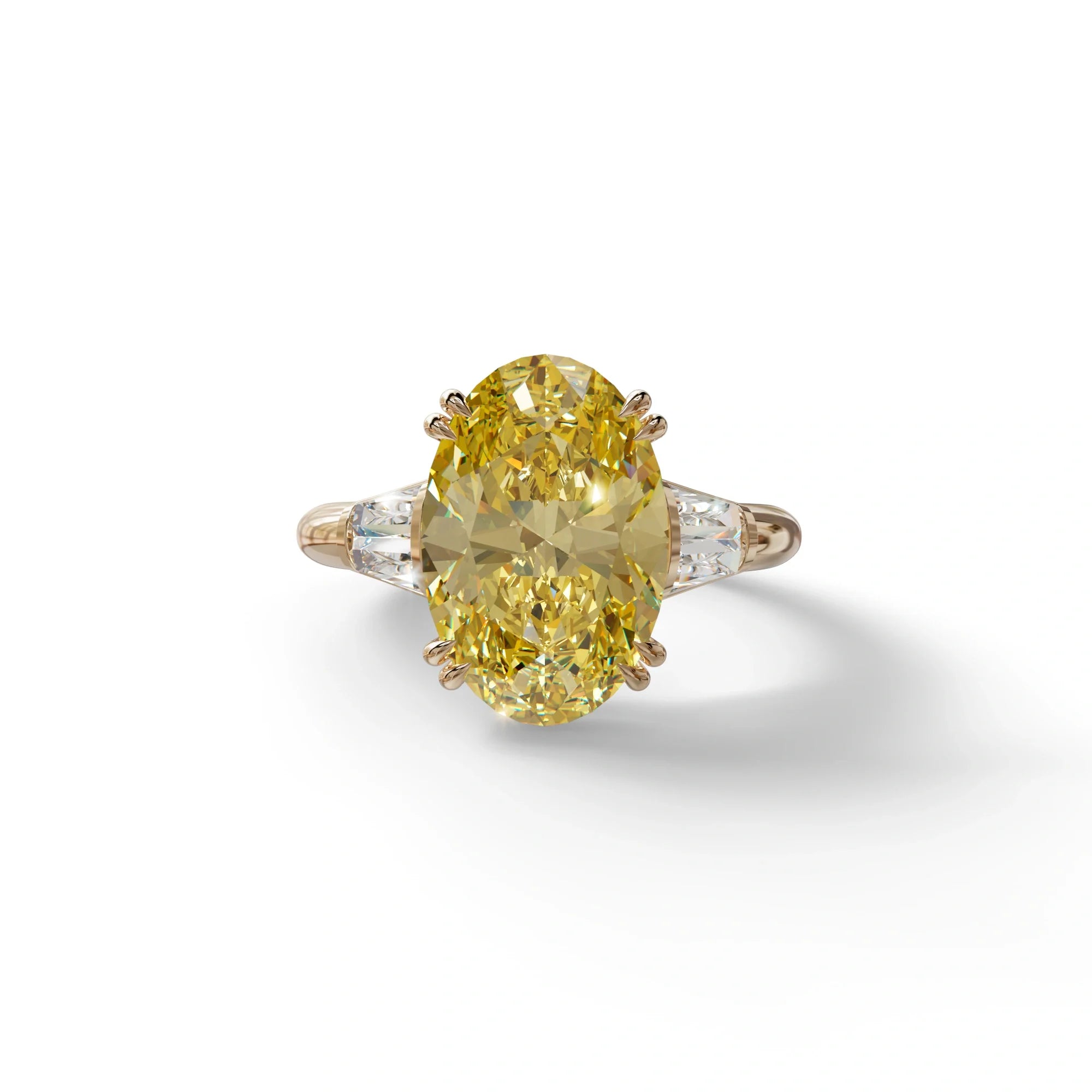 3 Carat Yellow Oval & Baguette Lab Diamond Ring - Persi - 10K Solid Gold / Rose Gold