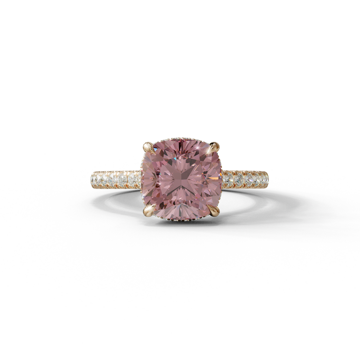 1 to 3.5 Carat Pink Lab Grown Diamond Engagement Ring – Cushion Cut Hidden Halo | Vivienne