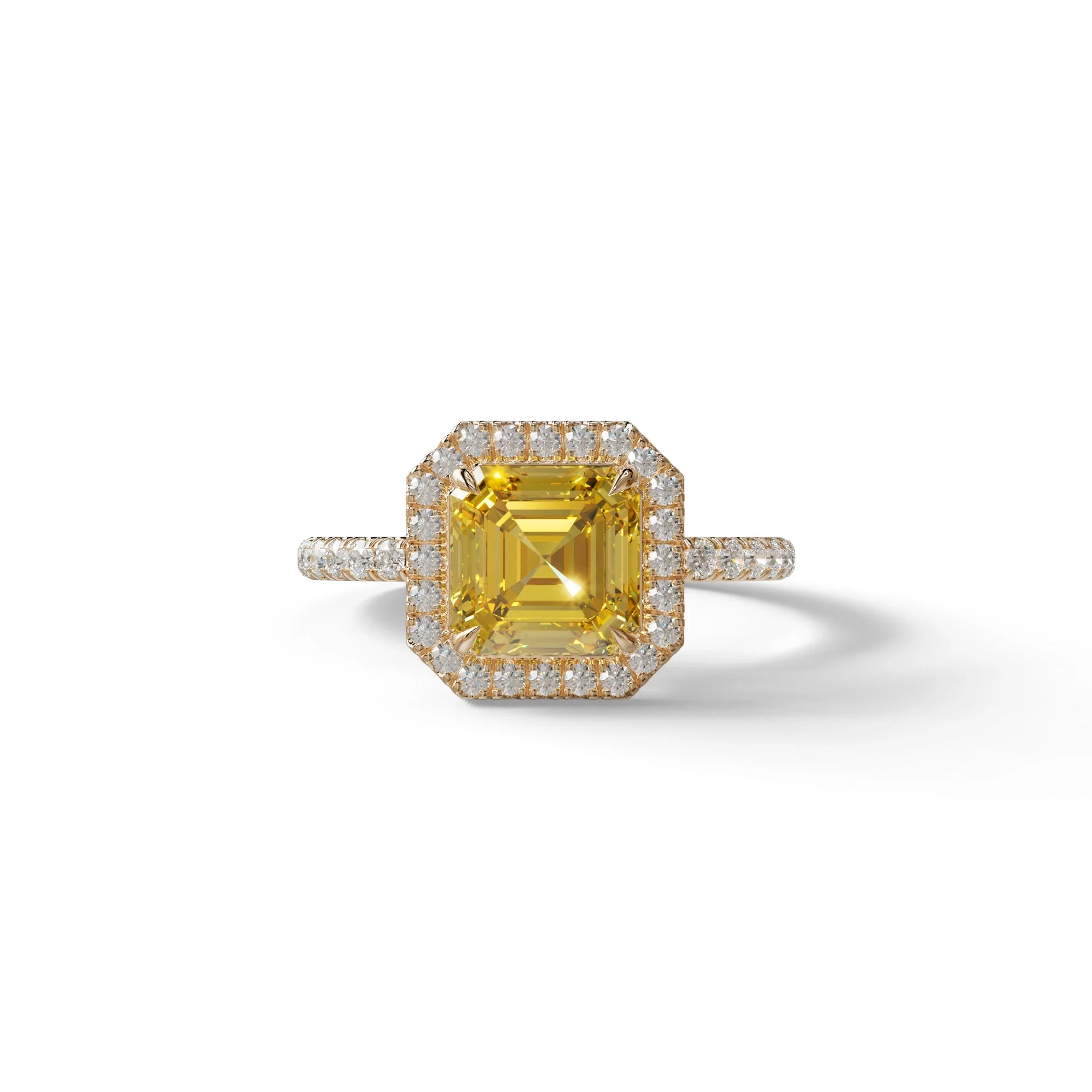 3.5 Ct Yellow Asscher Cut Lab Diamond In Halo & Pave Setting Ring - Up Glam - 10K Solid Gold / Rose Gold