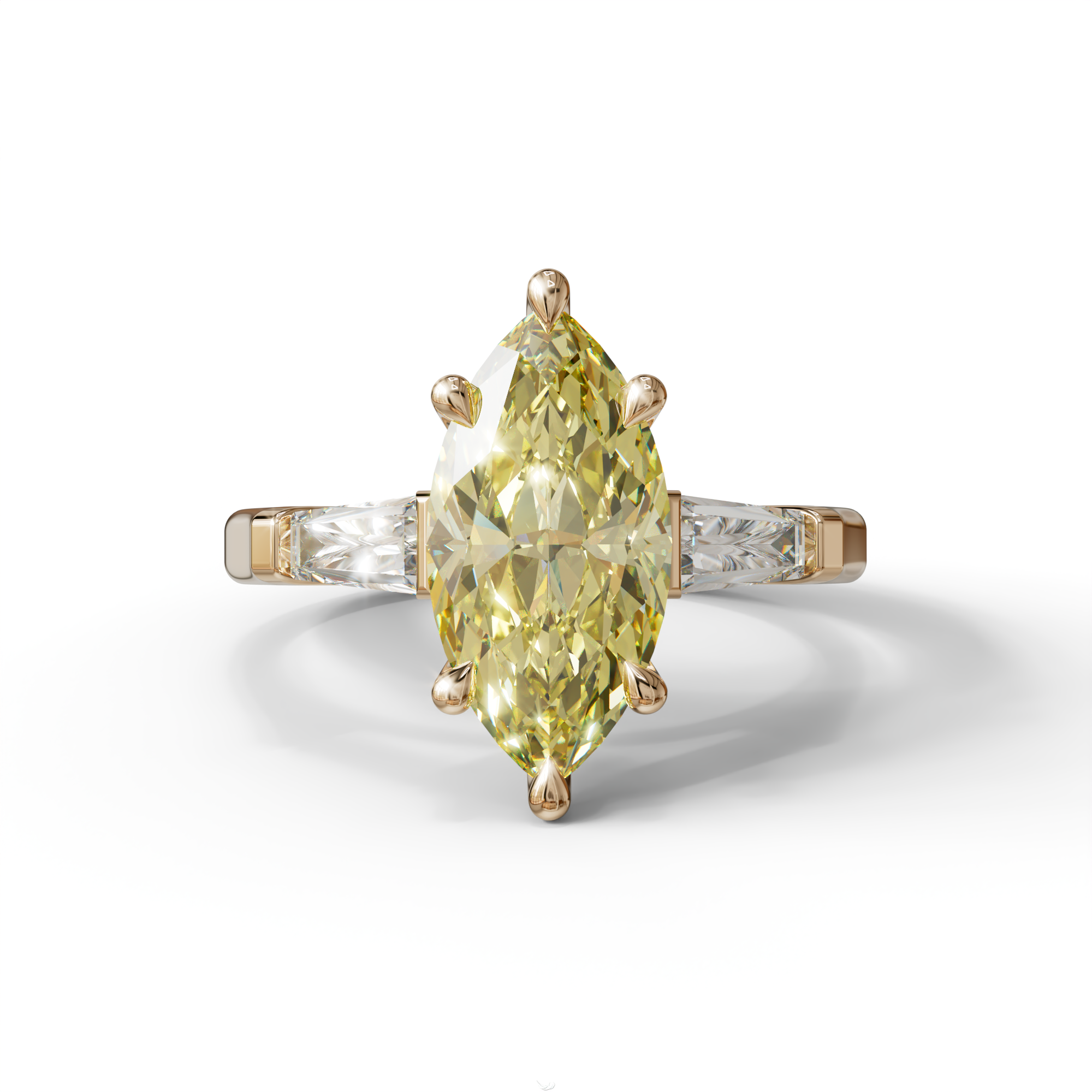 Yellow Marquise & Tapered Baguette Multi Stone Engagement Ring - 10K Solid Gold / Rose Gold