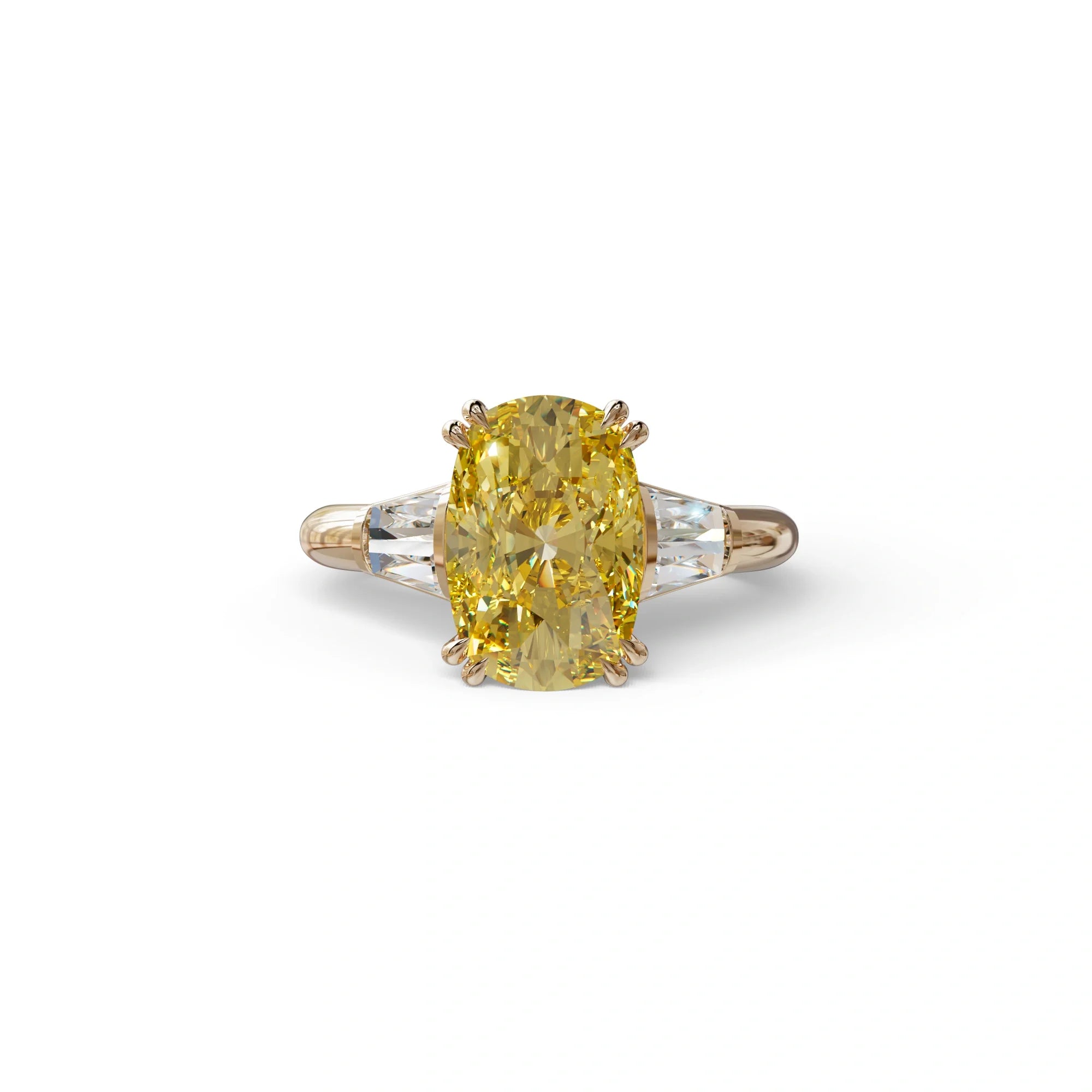 4 Carat Yellow Elongated Cushion Cut Lab Diamond Engagement Ring - Sagittarius - 10K Solid Gold / Rose Gold
