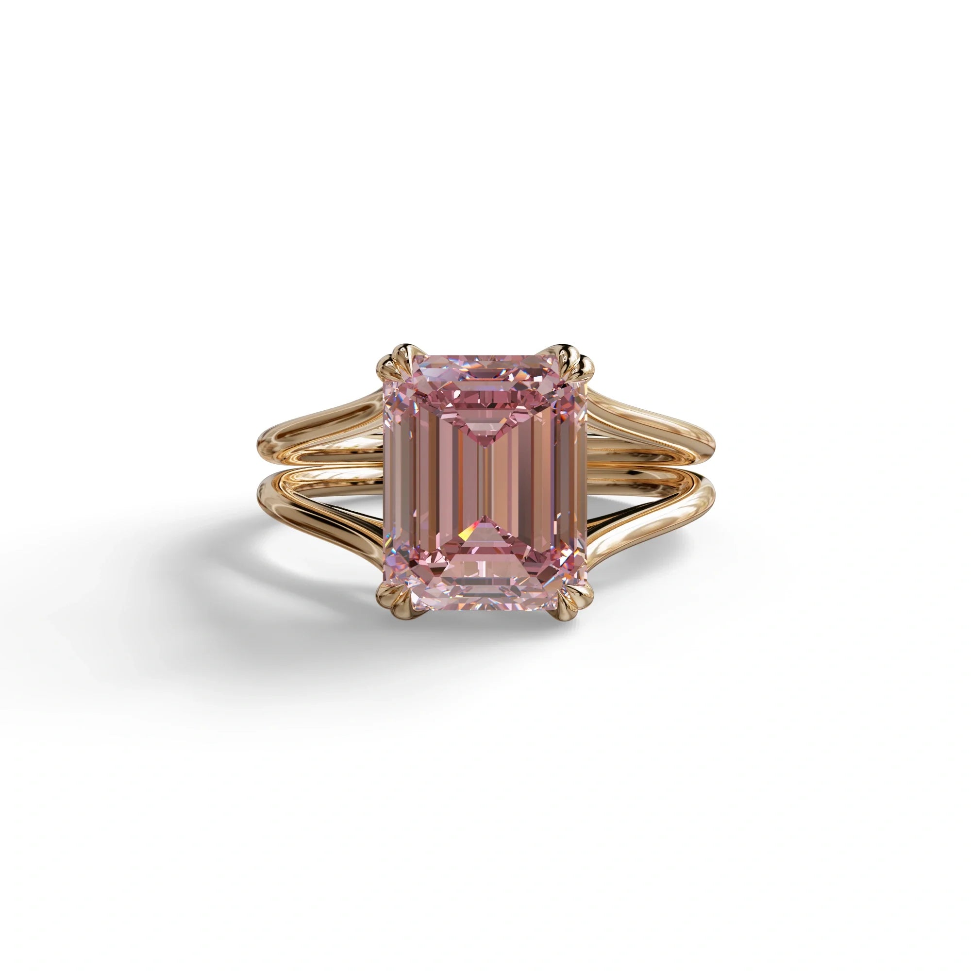 4 Carat Fancy Intense Pink Emerald Cut Lab Grown Diamond Engagement Ring - Tesira - 10K Solid Gold / Rose Gold