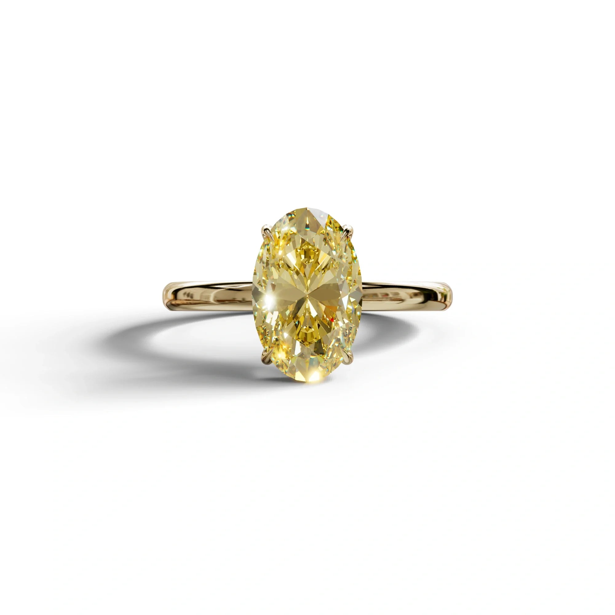 Fancy Yellow Oval Cut Solitaire Lab Grown Diamond Engagement Ring Curiosa - 2 Carat / 10K Solid Gold / Yellow Gold