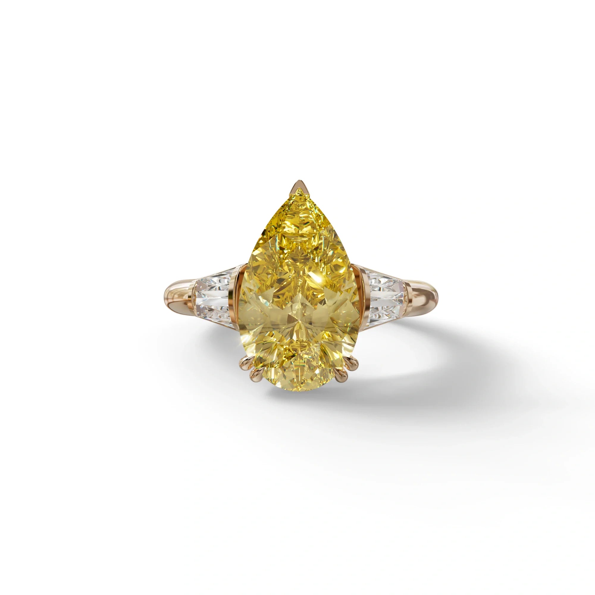 4 carat Fancy Vivid Yellow Pear cut Lab Grown Diamond Ring - Claire - 10K Solid Gold / Rose Gold