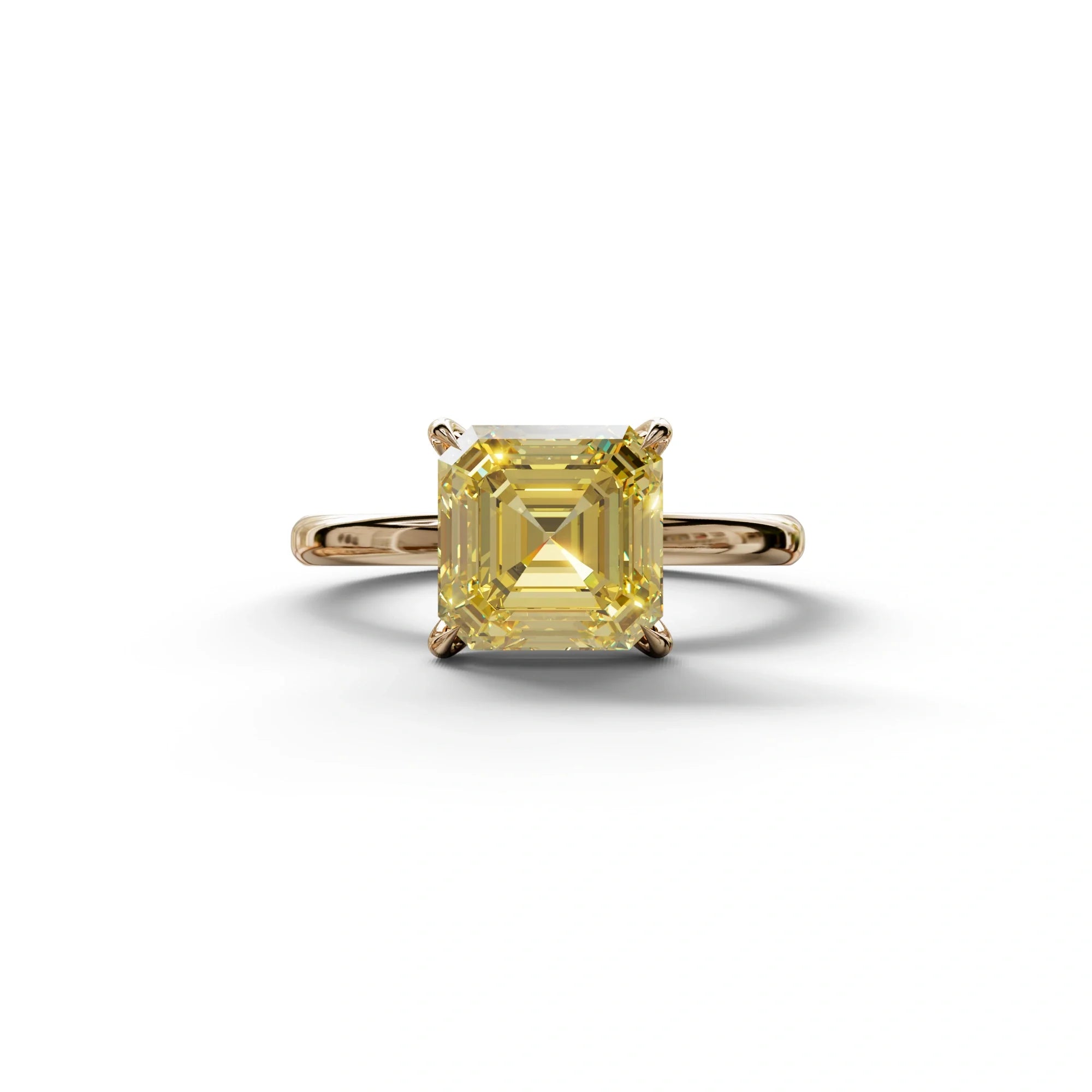 Yellow Asscher Cut Solitaire Lab Grown Diamond Engagement Ring - Fabriciana - 2 Carat / 10K Solid Gold / Rose Gold