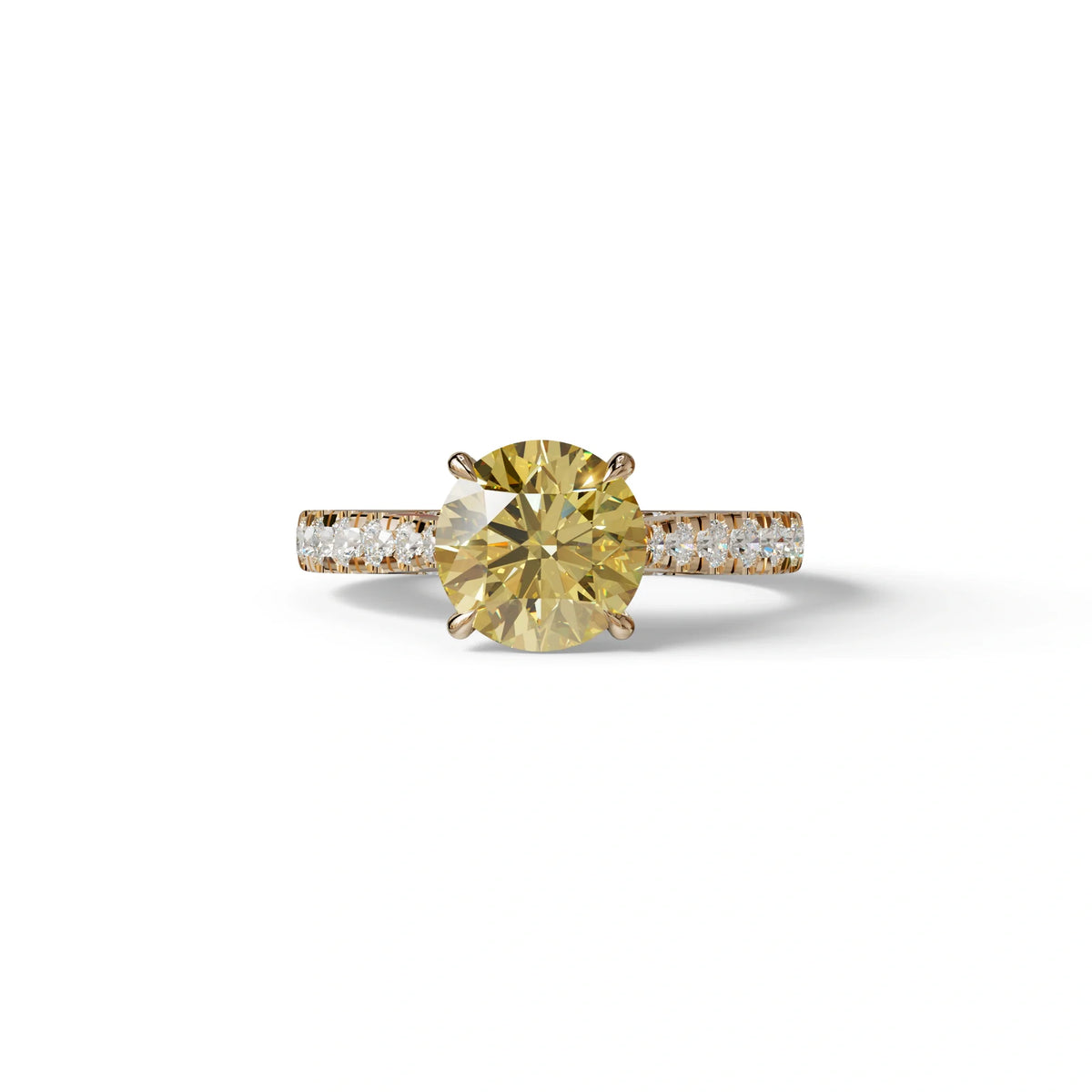 2 Carat Round Cut Yellow Lab Grown Diamond Engagement Ring | Hidden Halo & Pave - Brilliant - 10K Solid Gold / Rose Gold