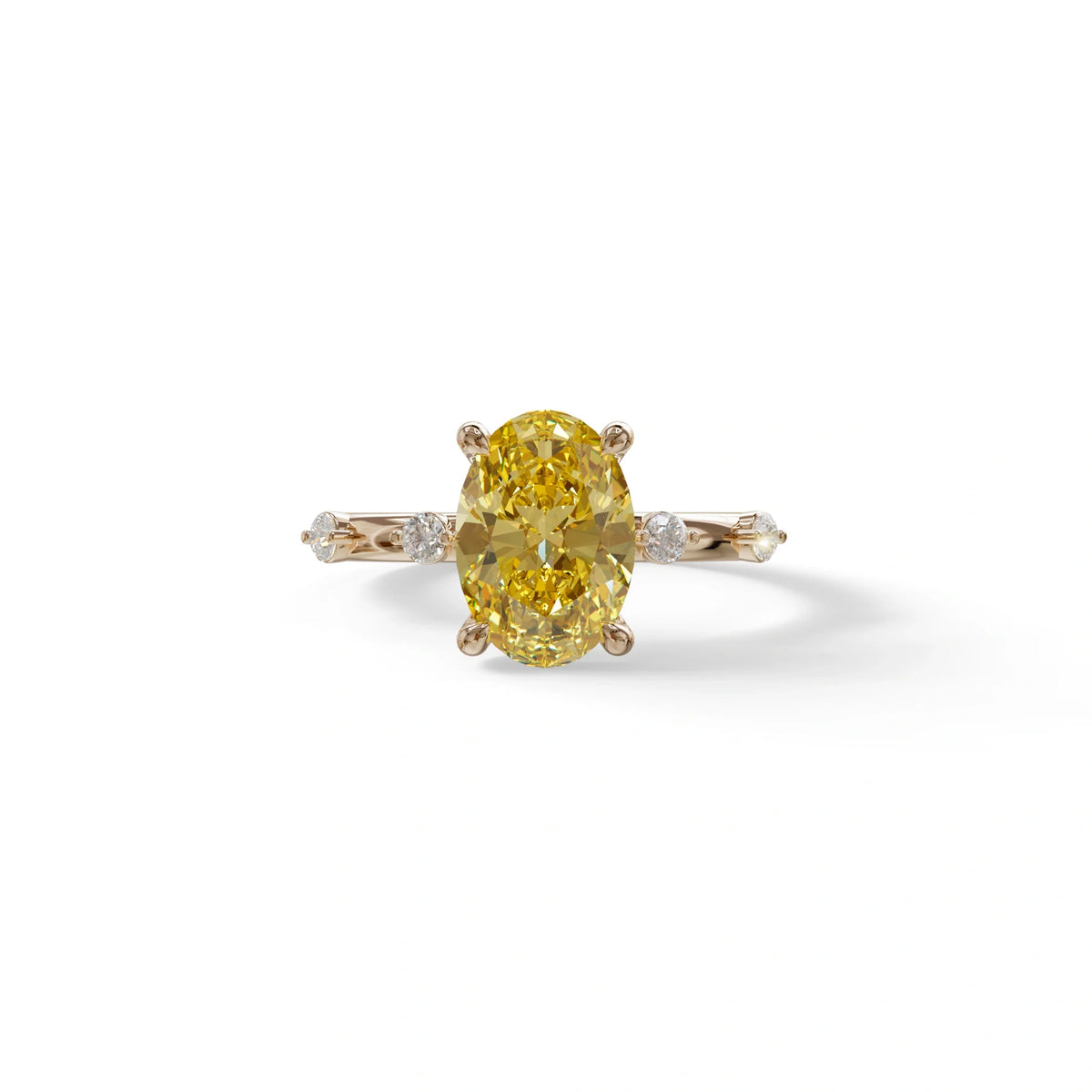 2 Ct Yellow Oval Cut Lab Diamond In Space-Chanel Setting Ring - Celestial - 10K Solid Gold / Rose Gold