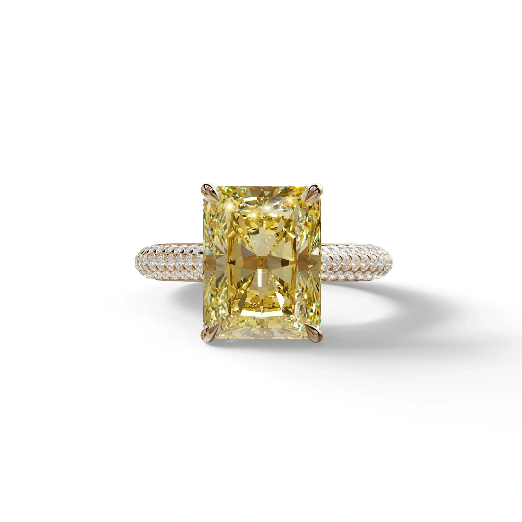 3 Carat Yellow Radiant Cut Hidden Halo & Pave Set Lab Diamond Ring - Riviera - 10K Solid Gold / Rose Gold