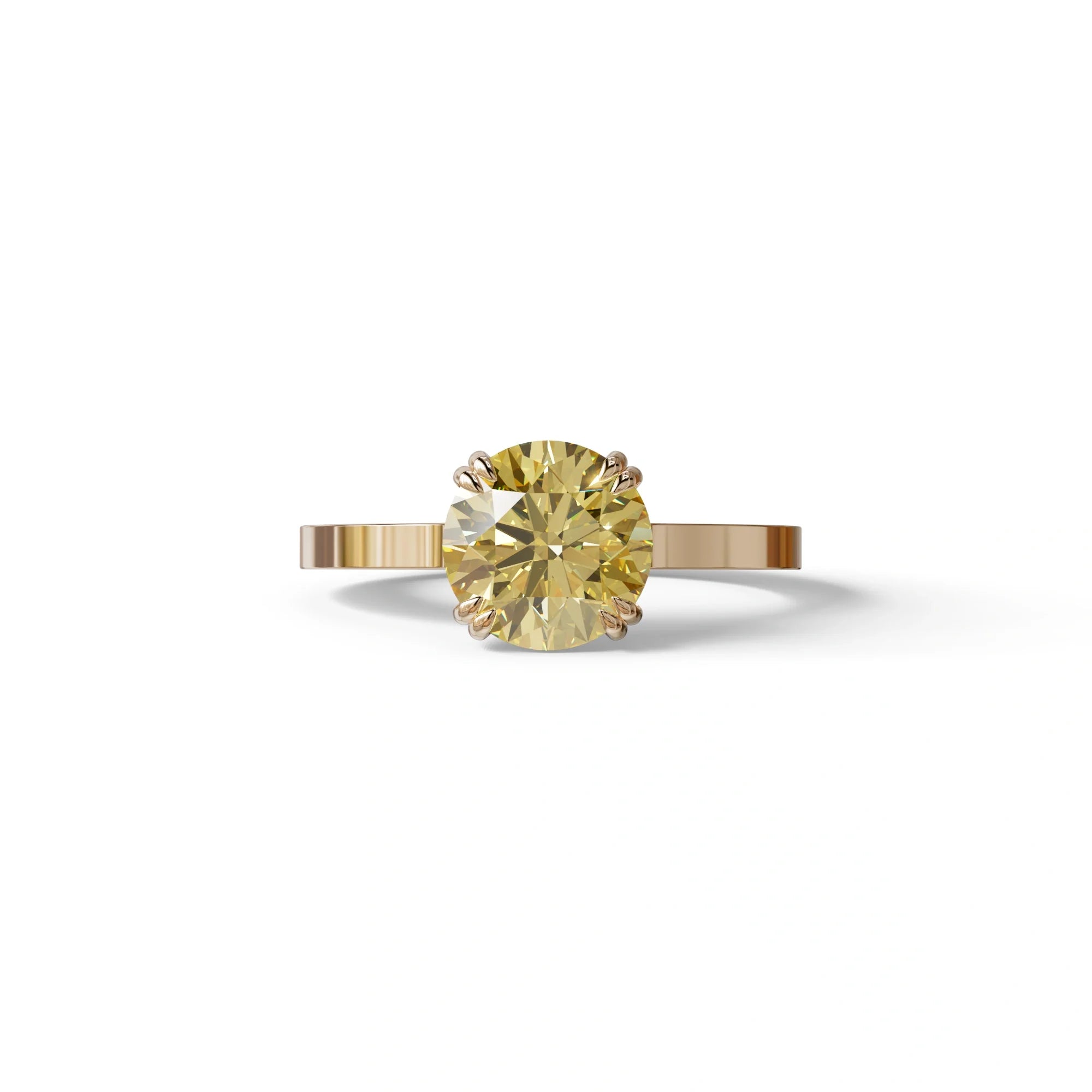 2 Carat Yellow Round Cut Hidden Halo Lab Diamond Engagement Ring - Maeve - 10K Solid Gold / Rose Gold
