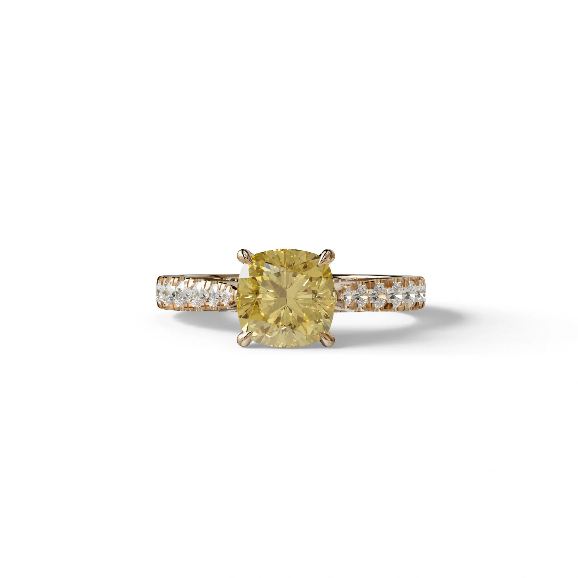 2 Carat Yellow Cushion Cut Lab Diamond Engagement Ring - Leo - 10K Solid Gold / Rose Gold