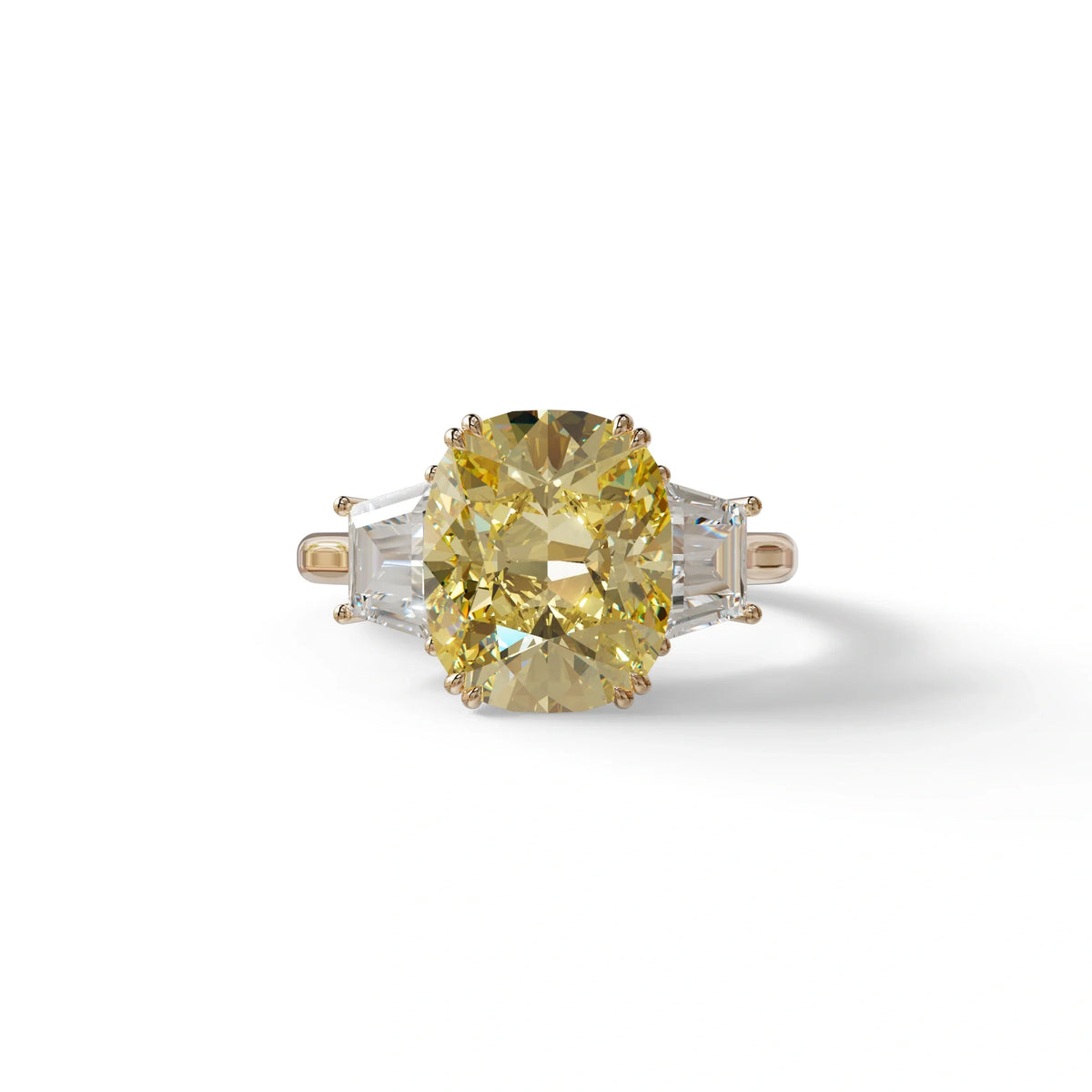 3.5 Carat Yellow Lab Grown Diamond Engagement Ring · Cushion Cut Three Stone | Trilogy - view 2