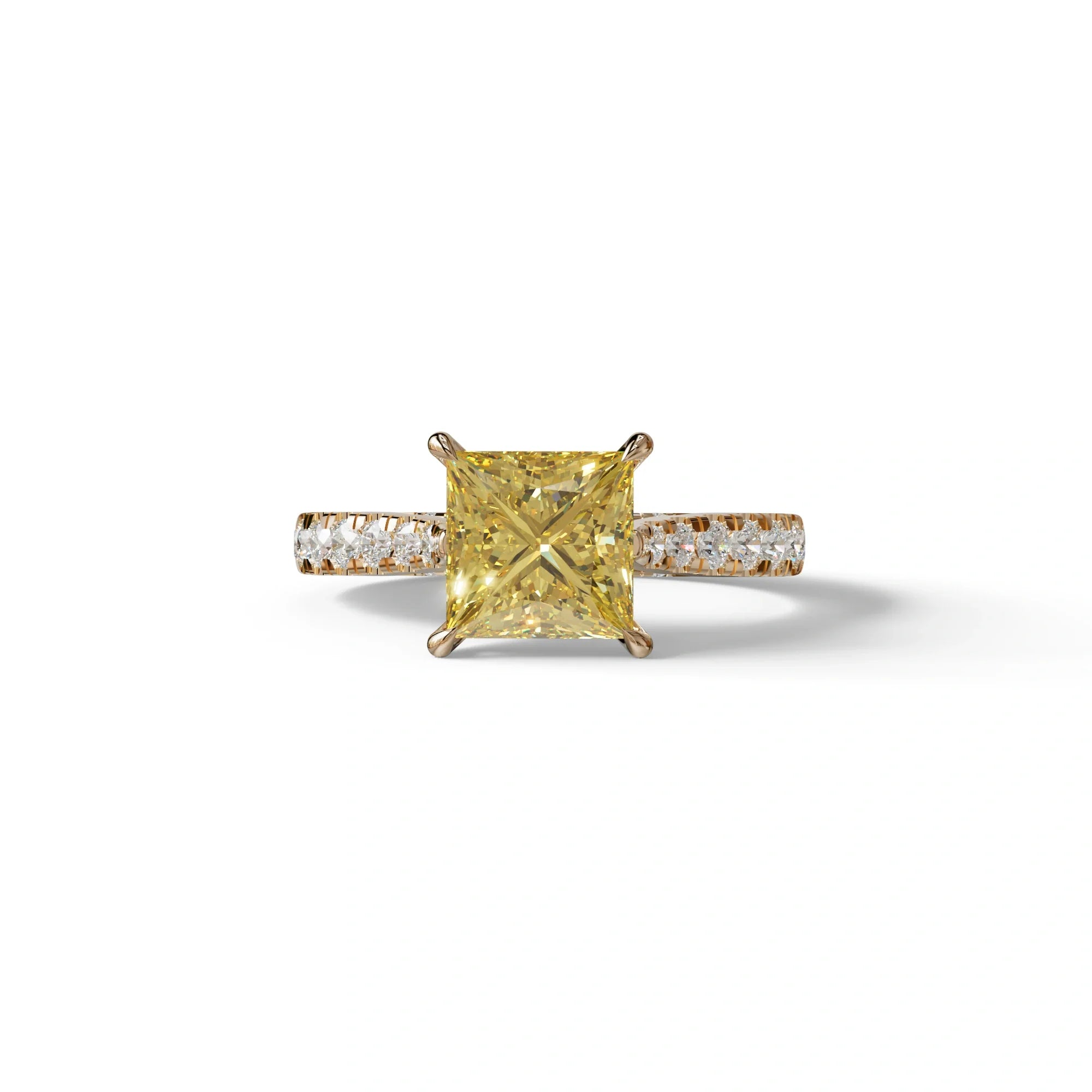 2.5 Carat Yellow Princess Cut Hidden Halo & Pave Lab Diamond Ring - Aries - 10K Solid Gold / Rose Gold