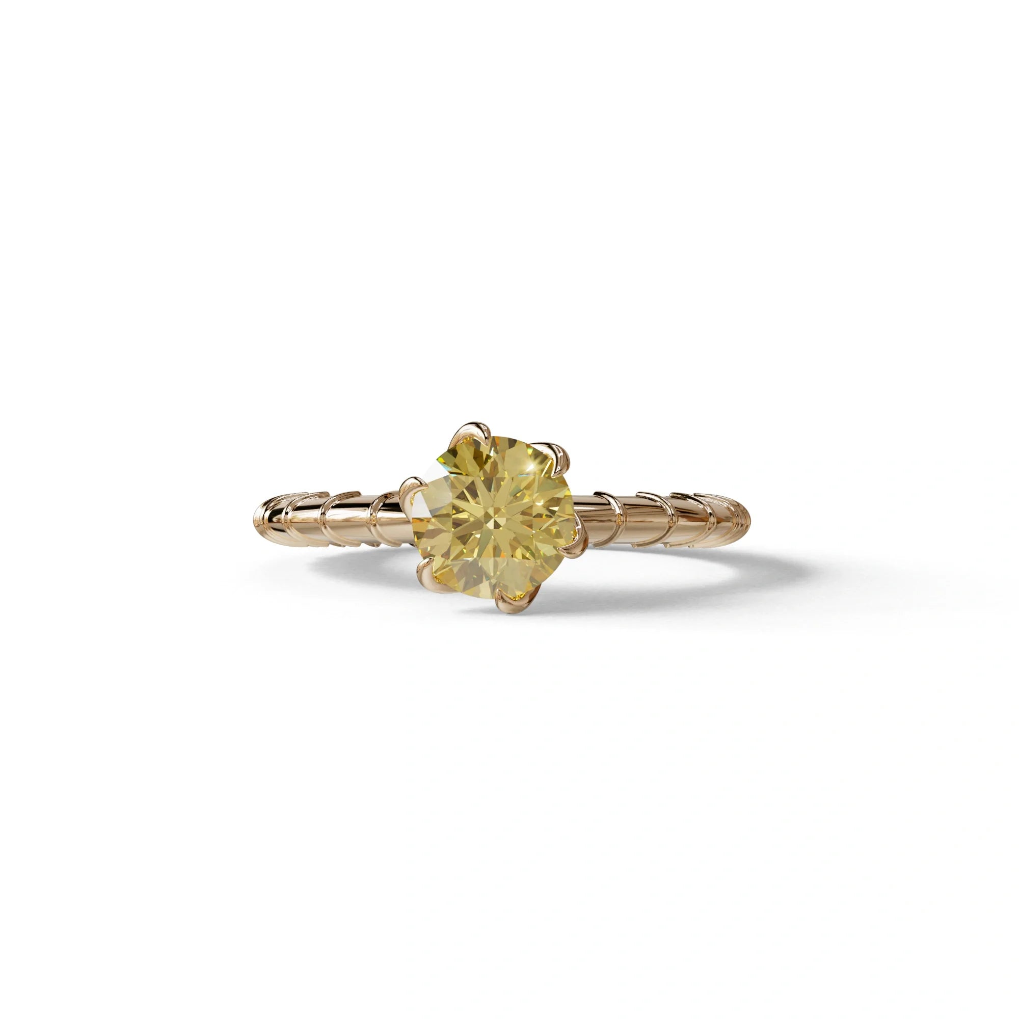 1 Carat Yellow Round Cut Lab Diamond Ring - Hyper Glam - 10K Solid Gold / Rose Gold