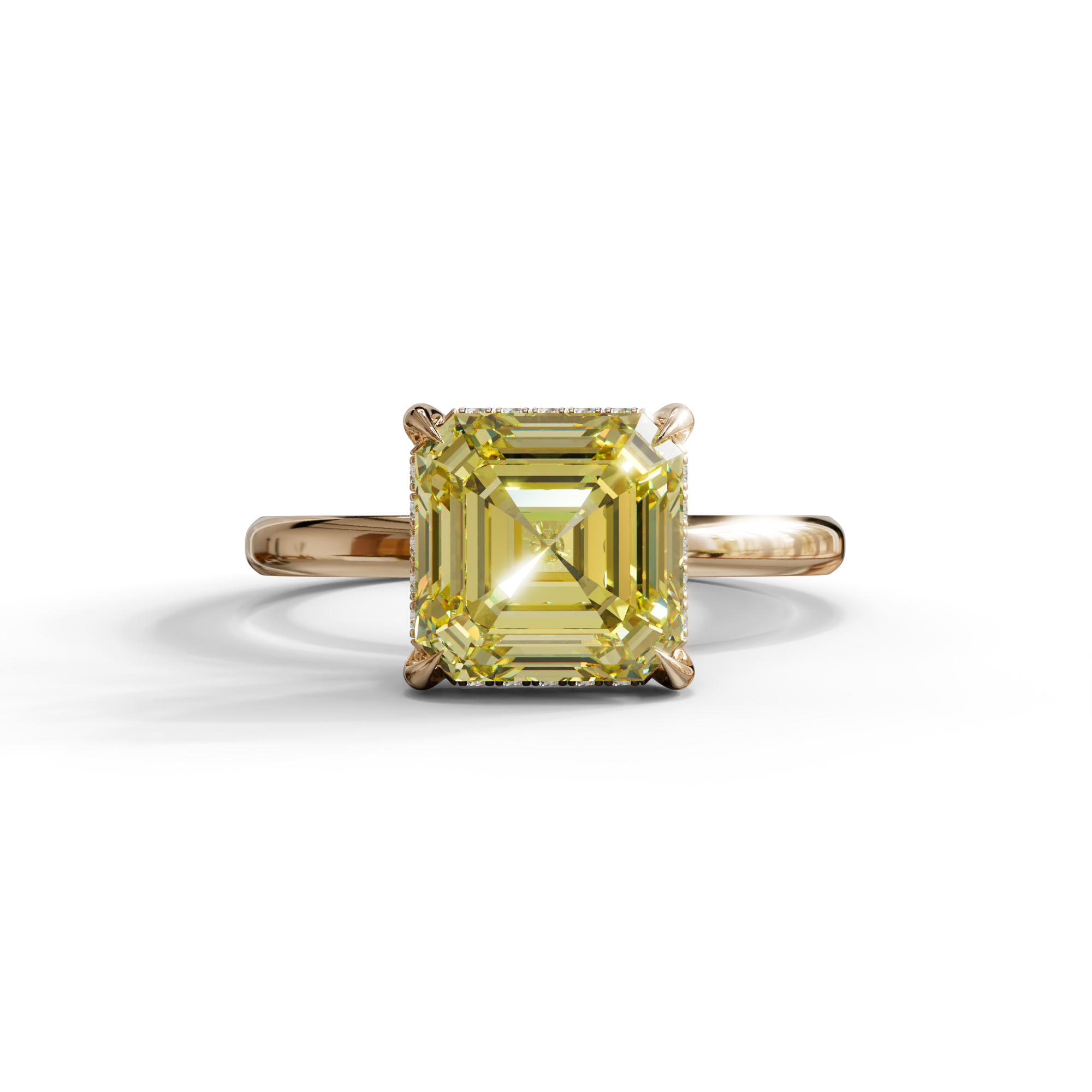 2.5 Carat Yellow Asscher Cut Hidden Halo Setting Lab Grown Diamond Ring - 10K Solid Gold / Rose Gold