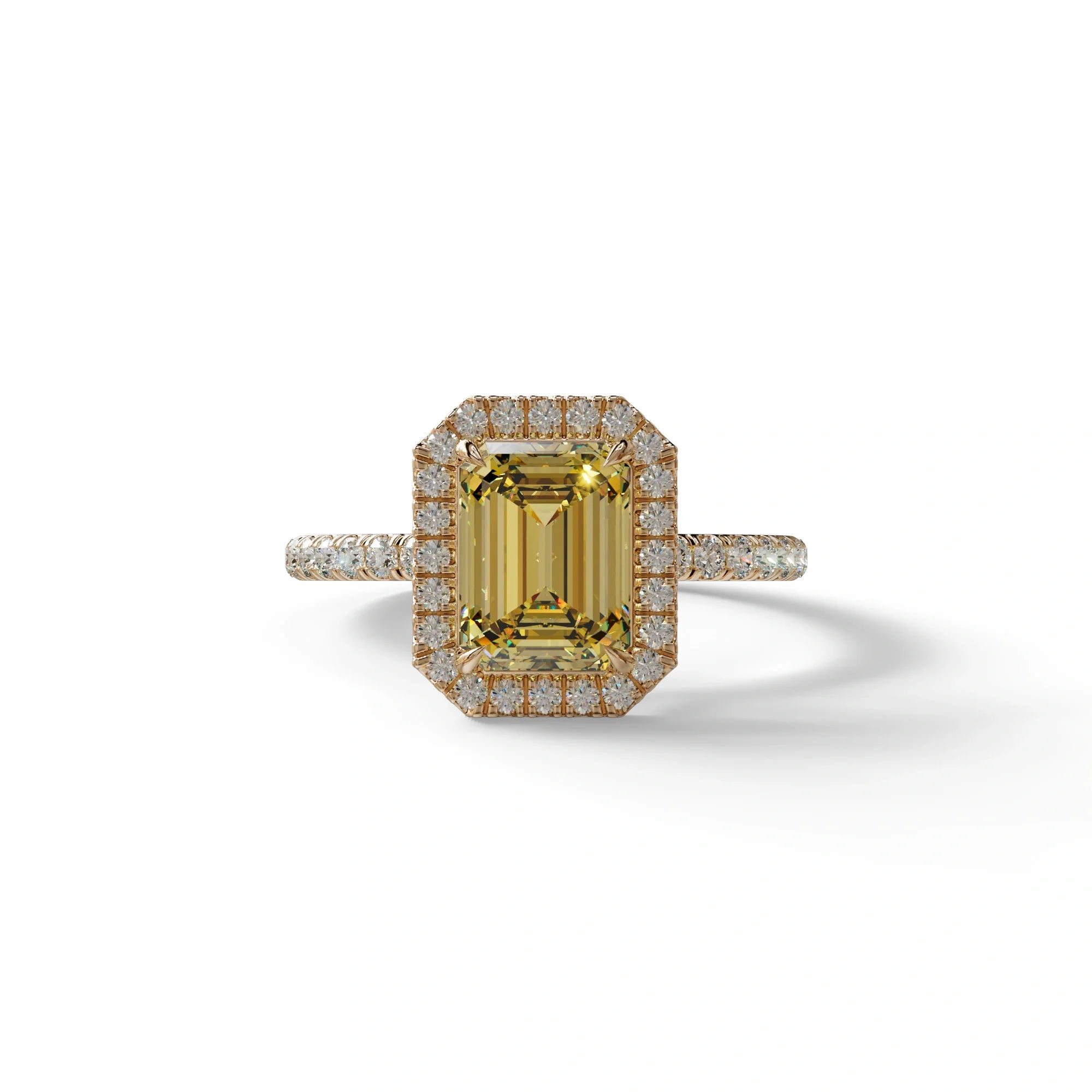 Yellow Emerald Cut Halo & Pave Lab Grown Diamond Engagement Ring - Viola - 2 Carat / 10K Solid Gold / Rose Gold