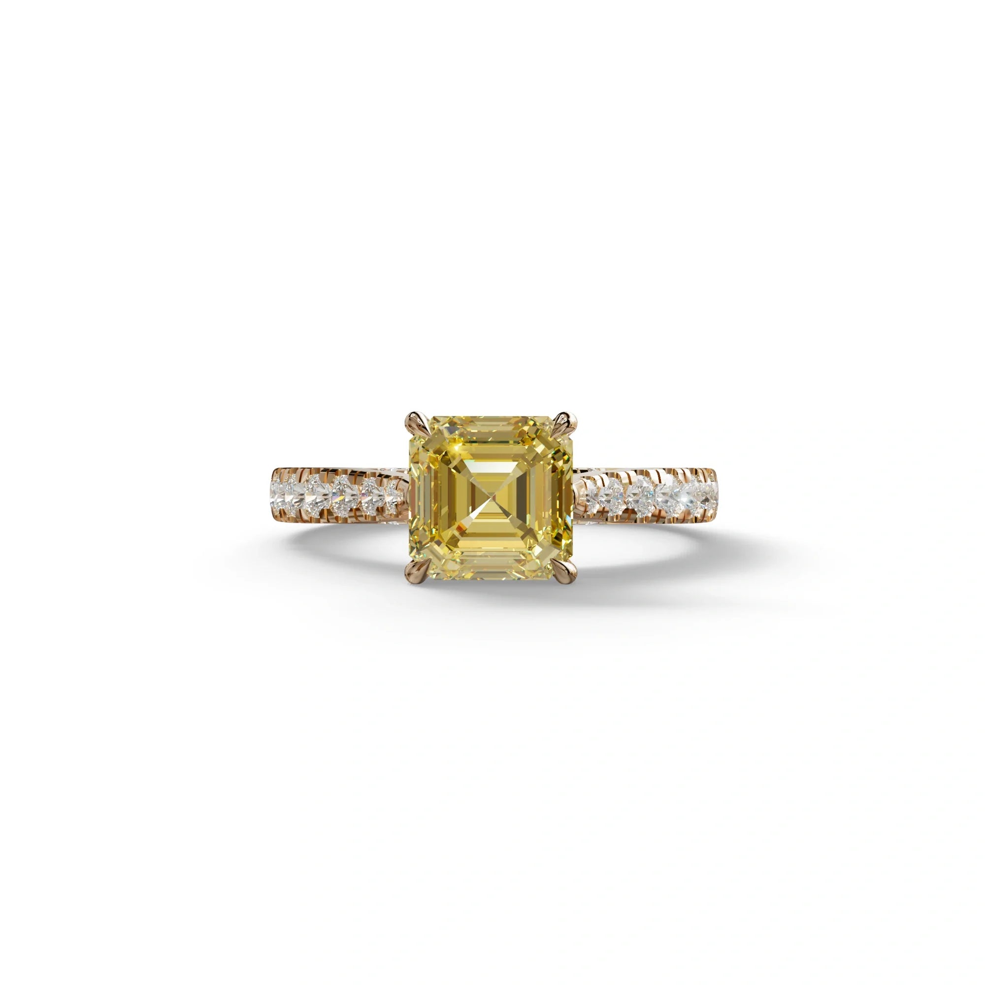 2 Carat Yellow Asscher Cut Lab Grown Diamond Engagement Ring | Hidden Halo & Pave - Kay - 10K Solid Gold / Rose Gold