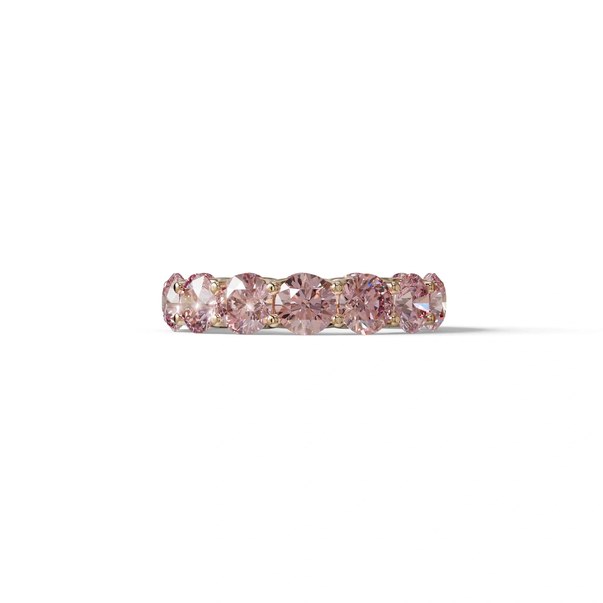 Pink Round Brilliant Diamond Full Eternity Band in 18k Yellow Gold – Scalloped U-Prong Setting - 10K Solid Gold / Rose