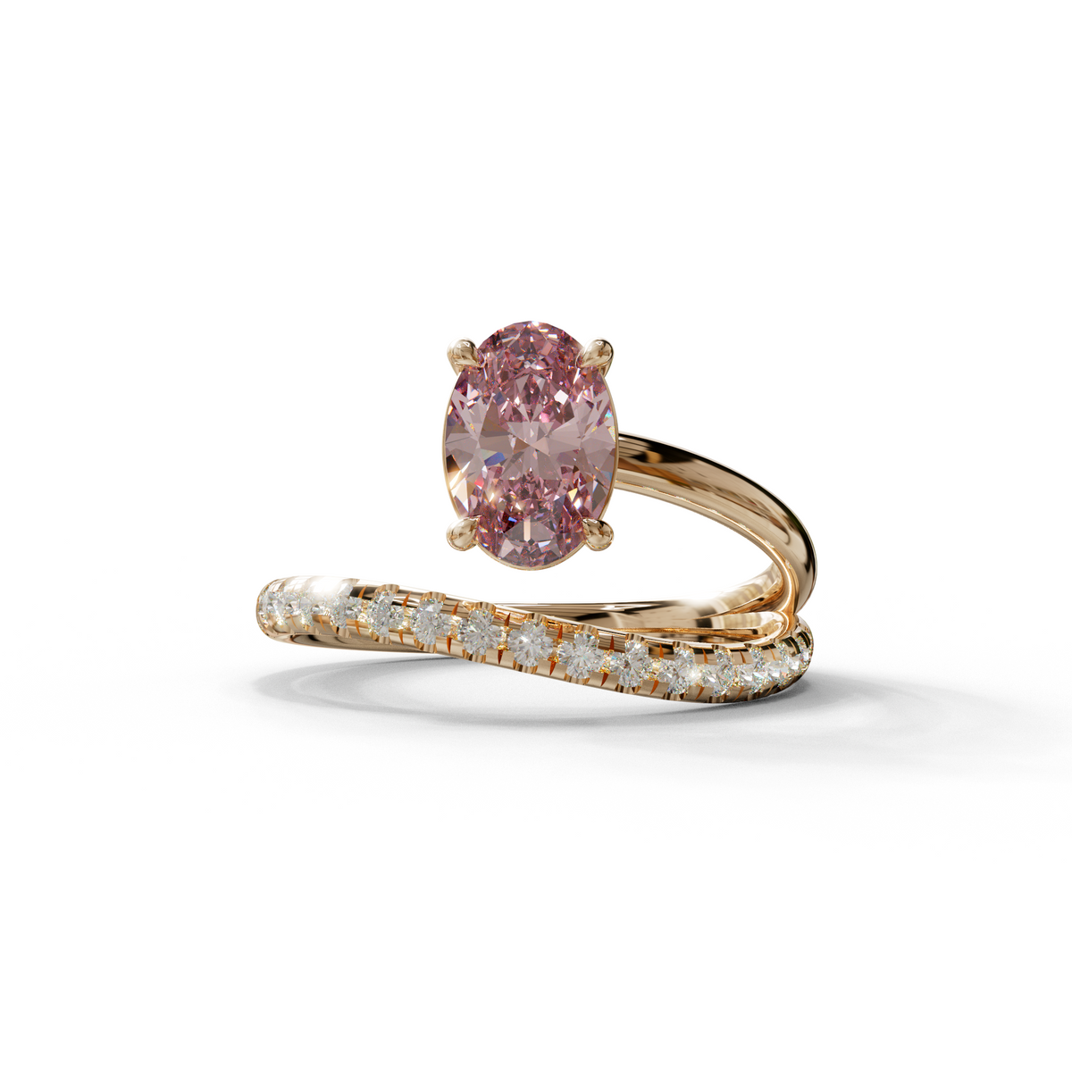 1 to 2 Carat Pink Lab Grown Diamond Engagement Ring – Oval Cut Pavé Bypass | Amara
