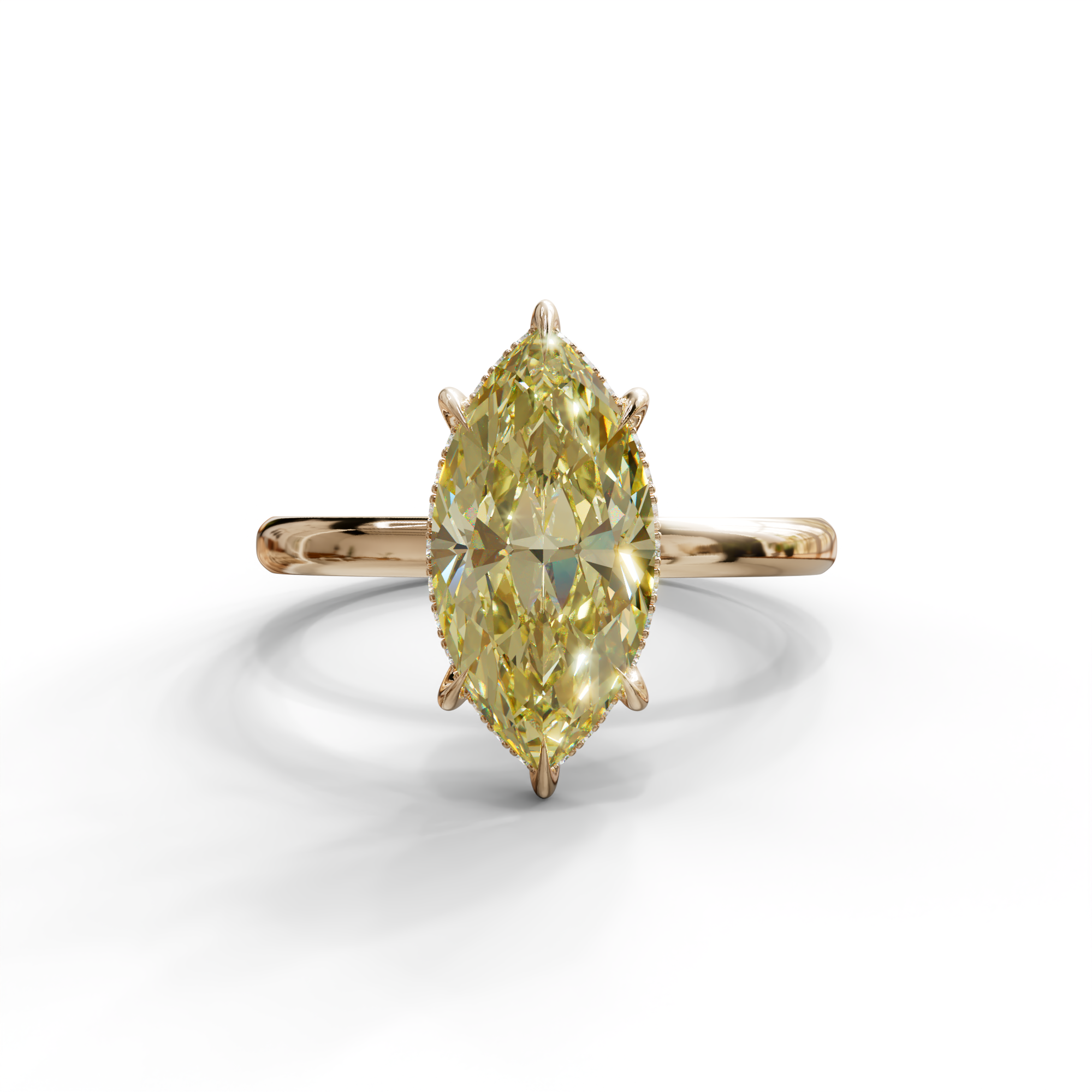 3.5 Carat Yellow Marquise Cut Hidden Halo & Claw Setting Lab Grown Diamond Ring - 18K Solid Gold / Yellow Gold