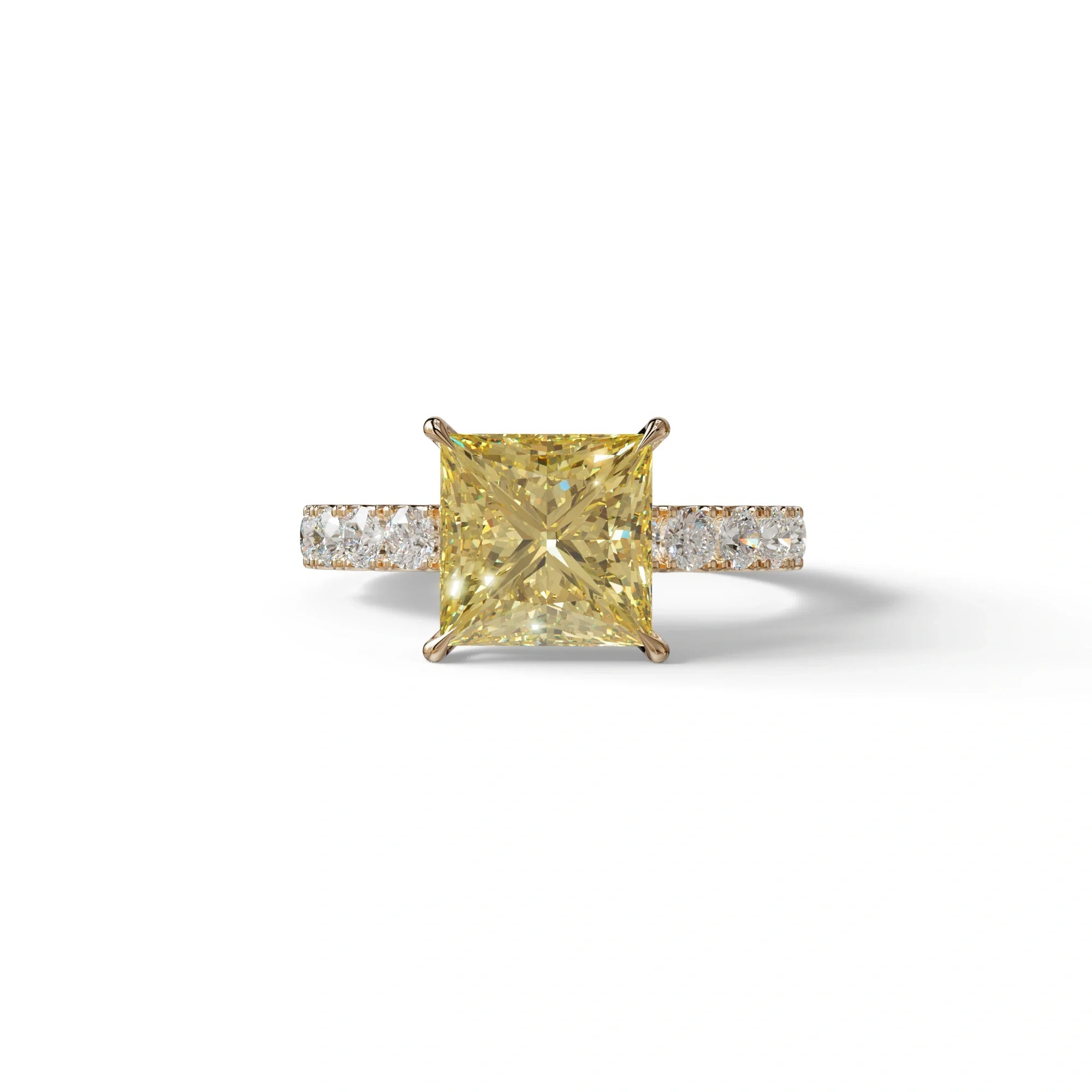 3 Carat Yellow Princess Cut Pave Lab Created Ring - Elysia - 10K Solid Gold / Rose Gold