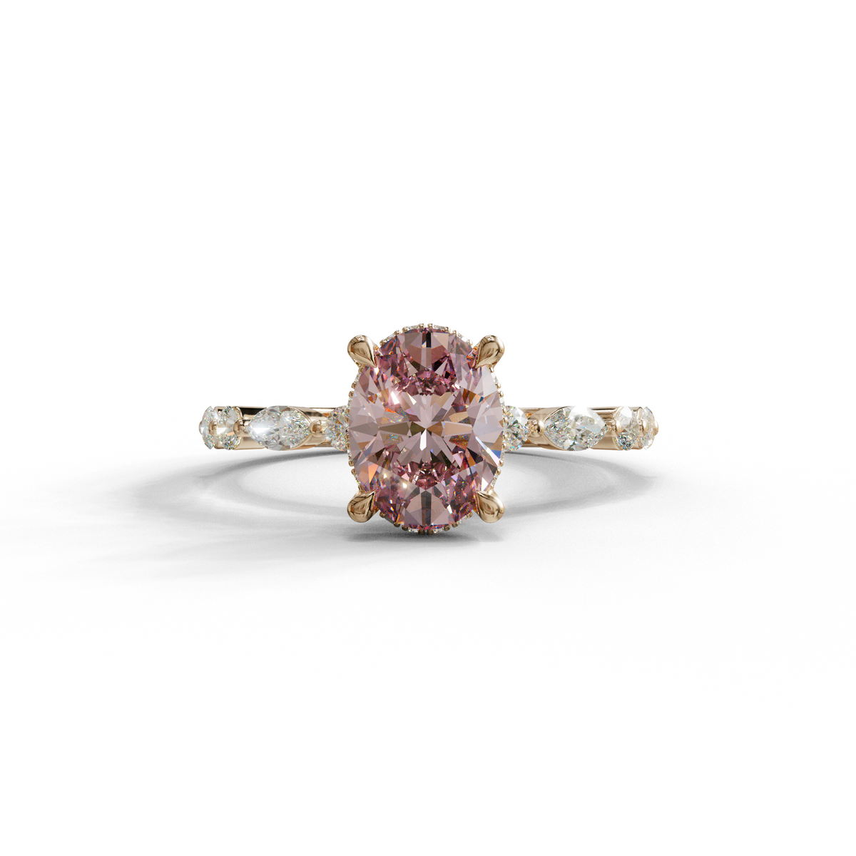 2 to 4 Carat Pink Lab Grown Diamond Engagement Ring – Oval Cut Hidden Halo | Odette
