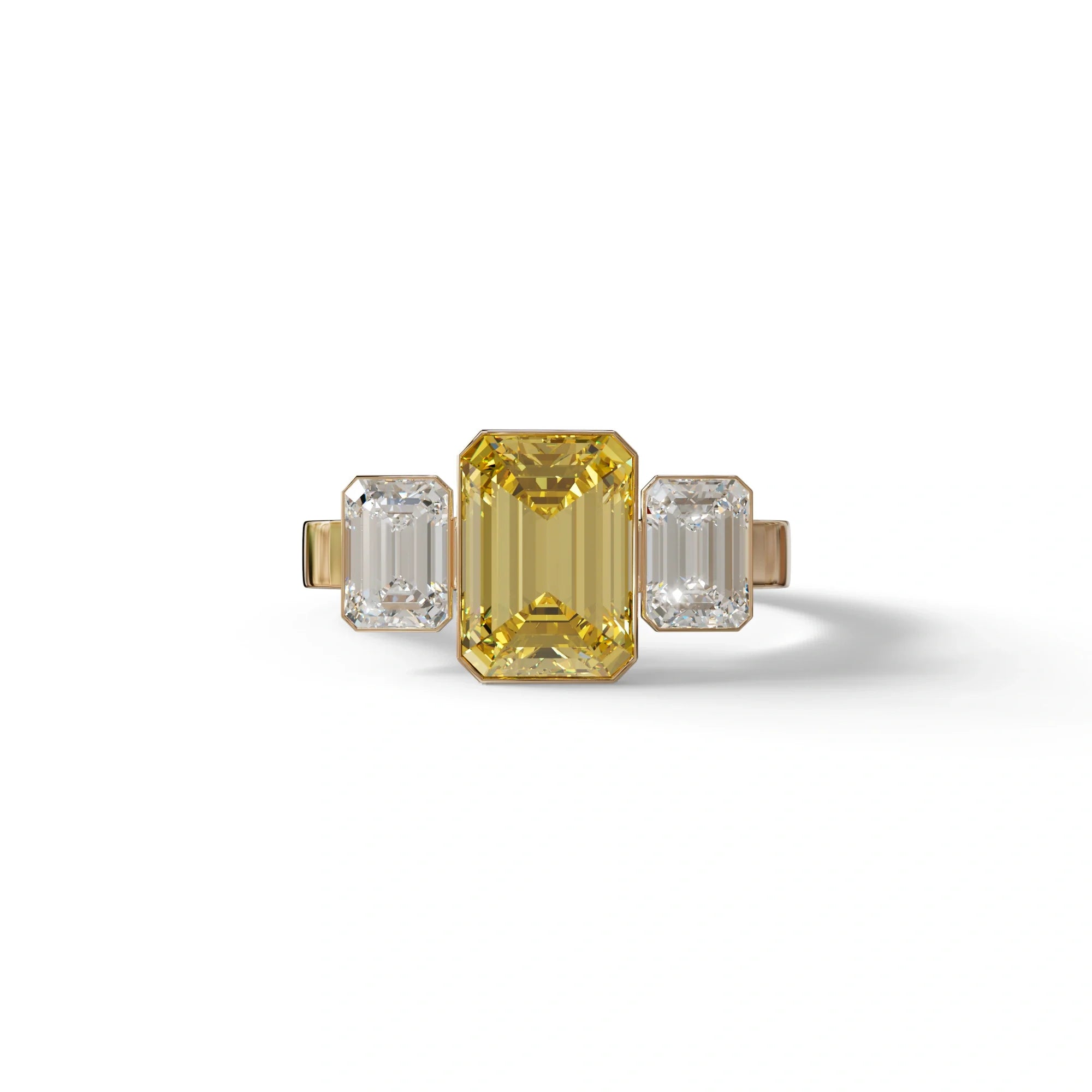 Three Stone 3 Carat Emerald Cut lab grown Diamond Engagement Ring - Elaris - 10K Solid Gold / Yellow Gold