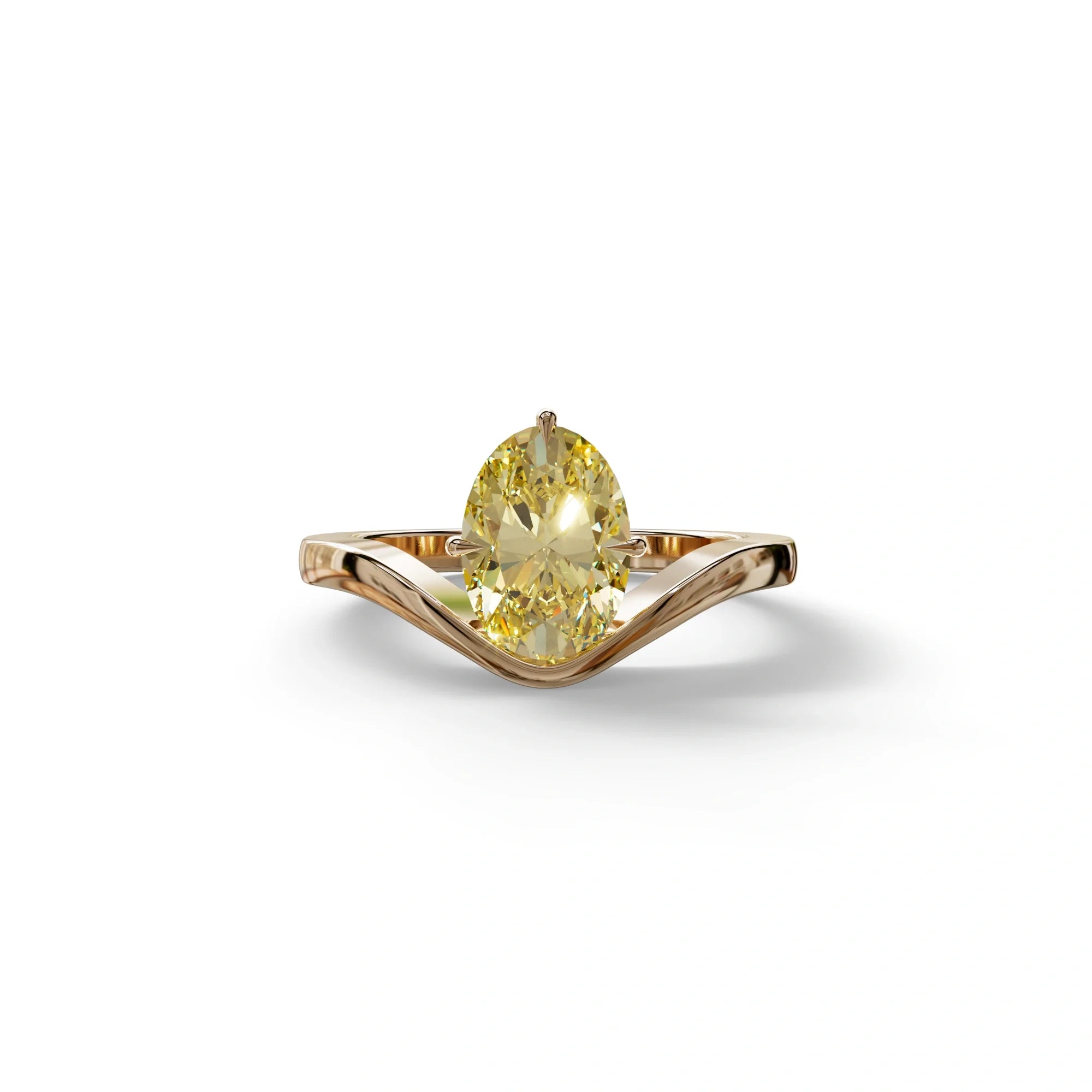 Nested 2 Carat Fancy Yellow Oval Cut Solitaire Lab Grown Diamond Engagement Ring - Aura - 10K Solid Gold / Rose Gold