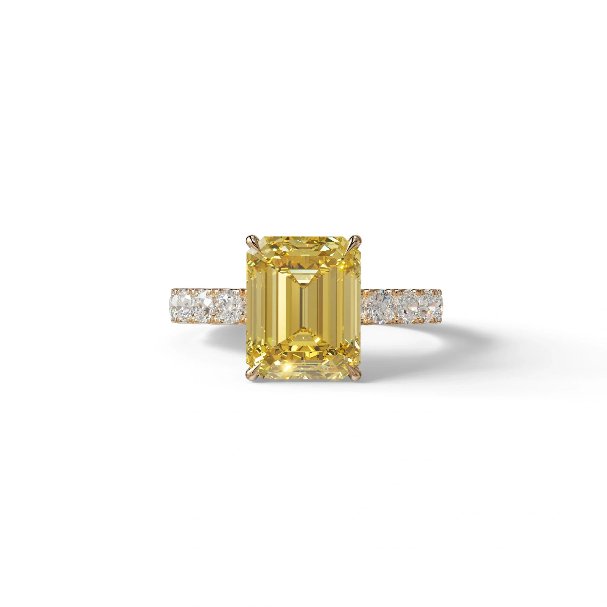 3 Carat Yellow Emerald Cut Hidden Halo Lab Diamond Engagement Ring - Luminary - 10K Solid Gold / Rose Gold