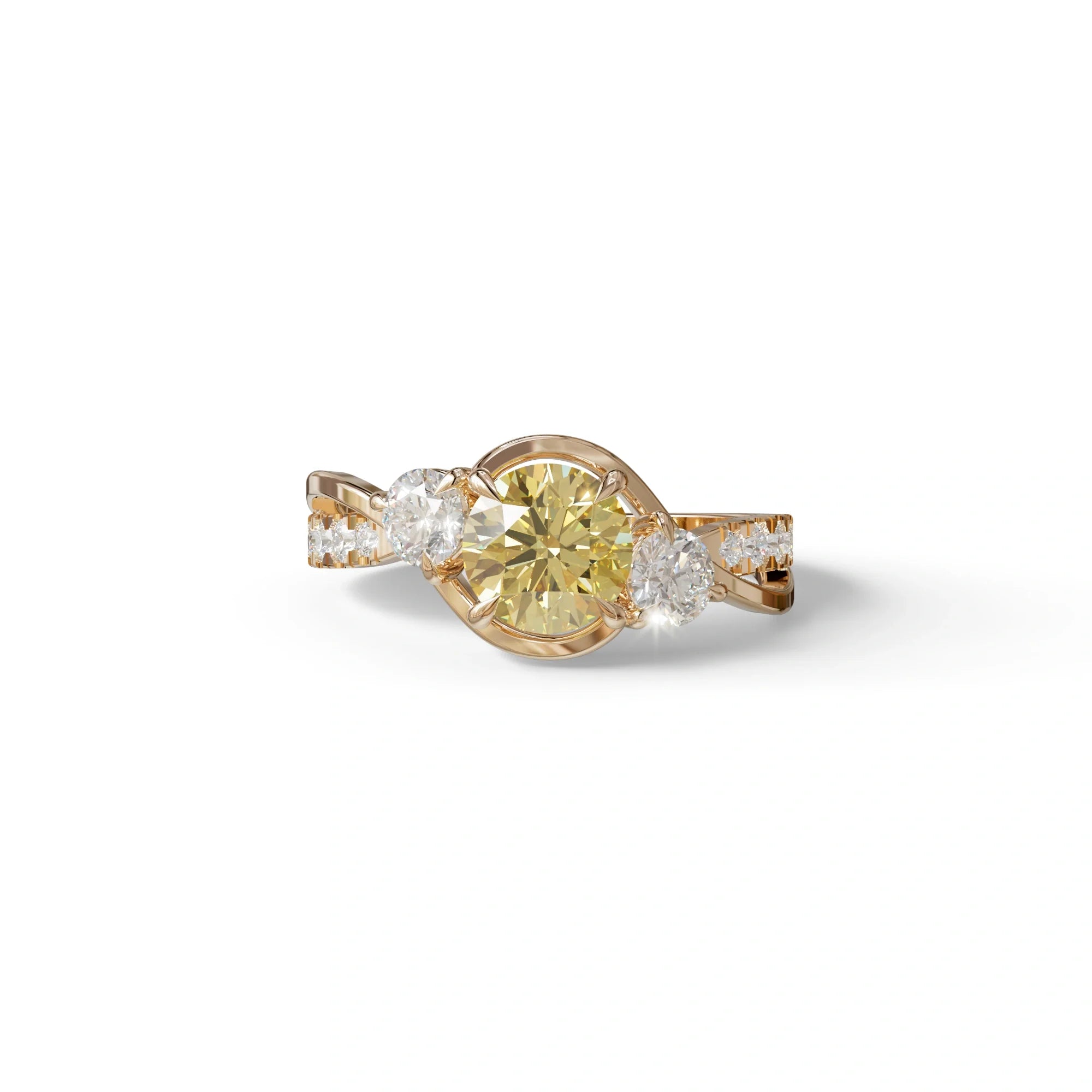 2 Carat Yellow Lab Grown Diamond Round Engagement Ring - Giverny - 10K Solid Gold / Rose Gold