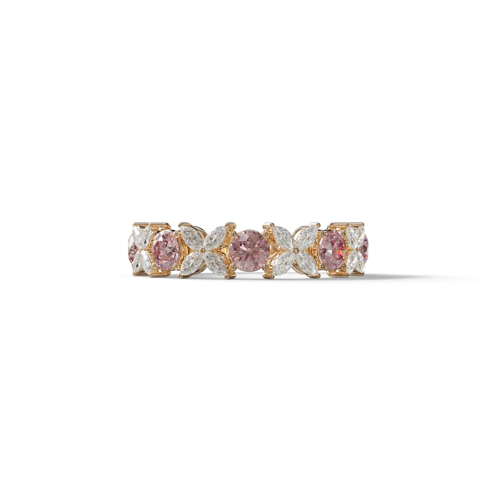 Yellow Gold Marquise & Round Brilliant Diamond Flower Cluster Ring - 18k Gold - 10K Solid Gold / Rose Gold
