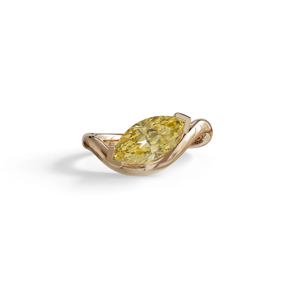 2 Ct Fancy Vivid Yellow Marquise Cut Lab Diamond In Solitaire Setting Ring - Jiani - 10K Solid Gold / Rose Gold