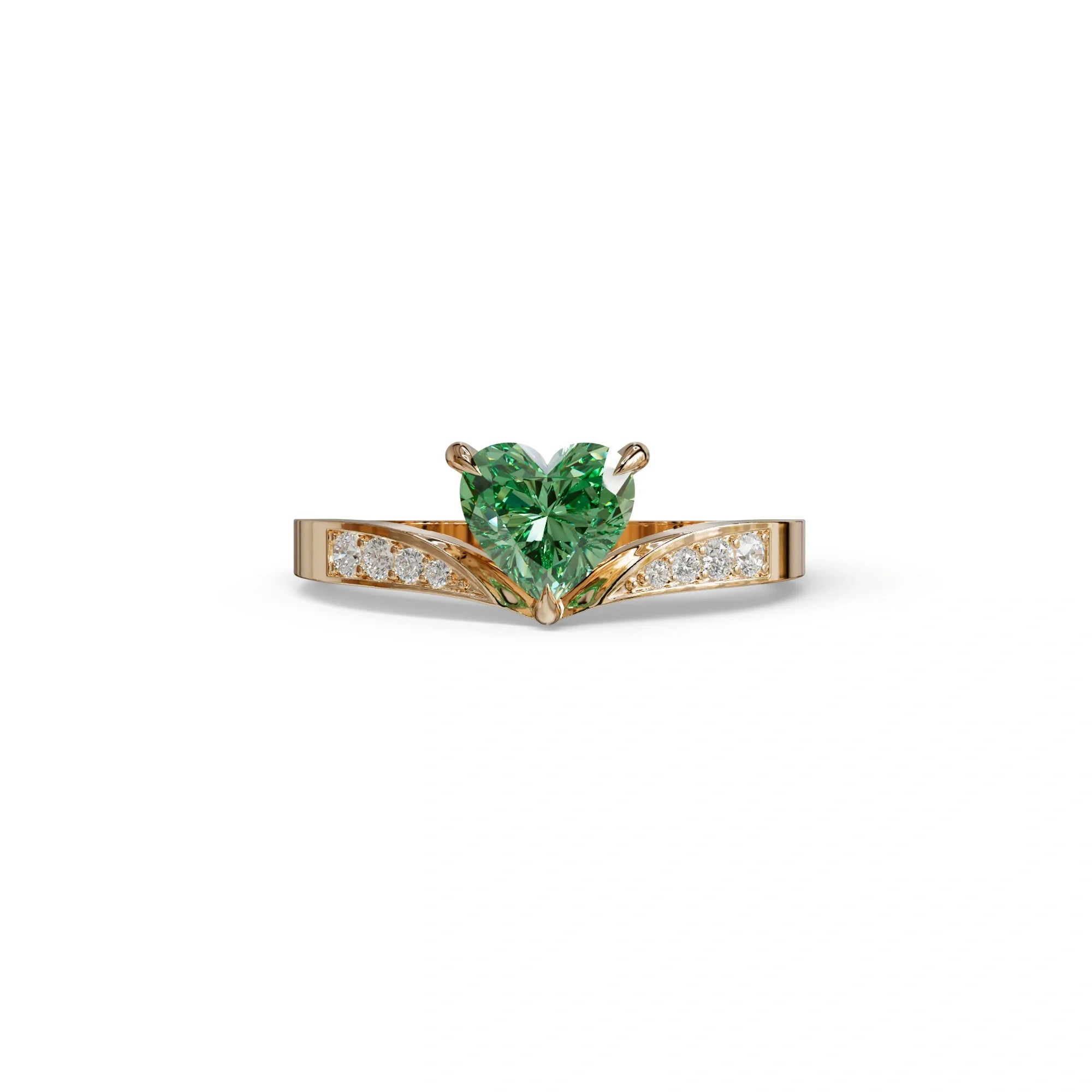 Green Heart Shape Lab Grown Diamond Engagement Ring - Moise - 2 Carat / 10K Solid Gold / Rose Gold
