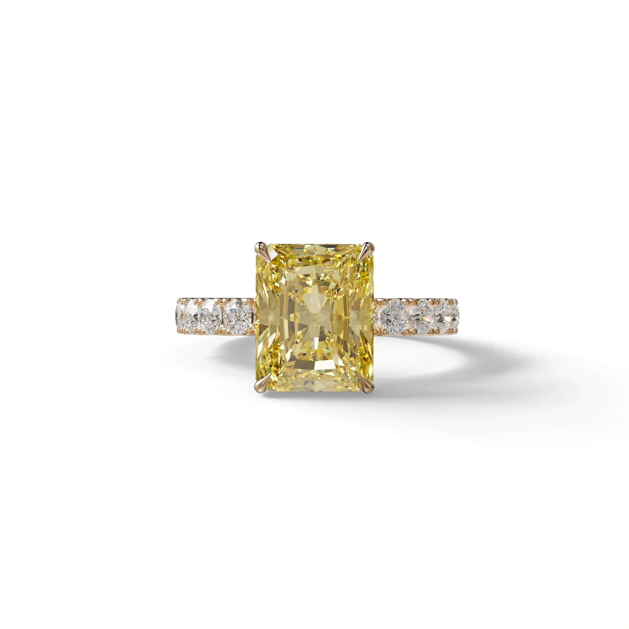 3 Carat Yellow Radiant Shaped Hidden Halo Eternity Lab Diamond Ring - Lace Bridge - 10K Solid Gold / Rose Gold