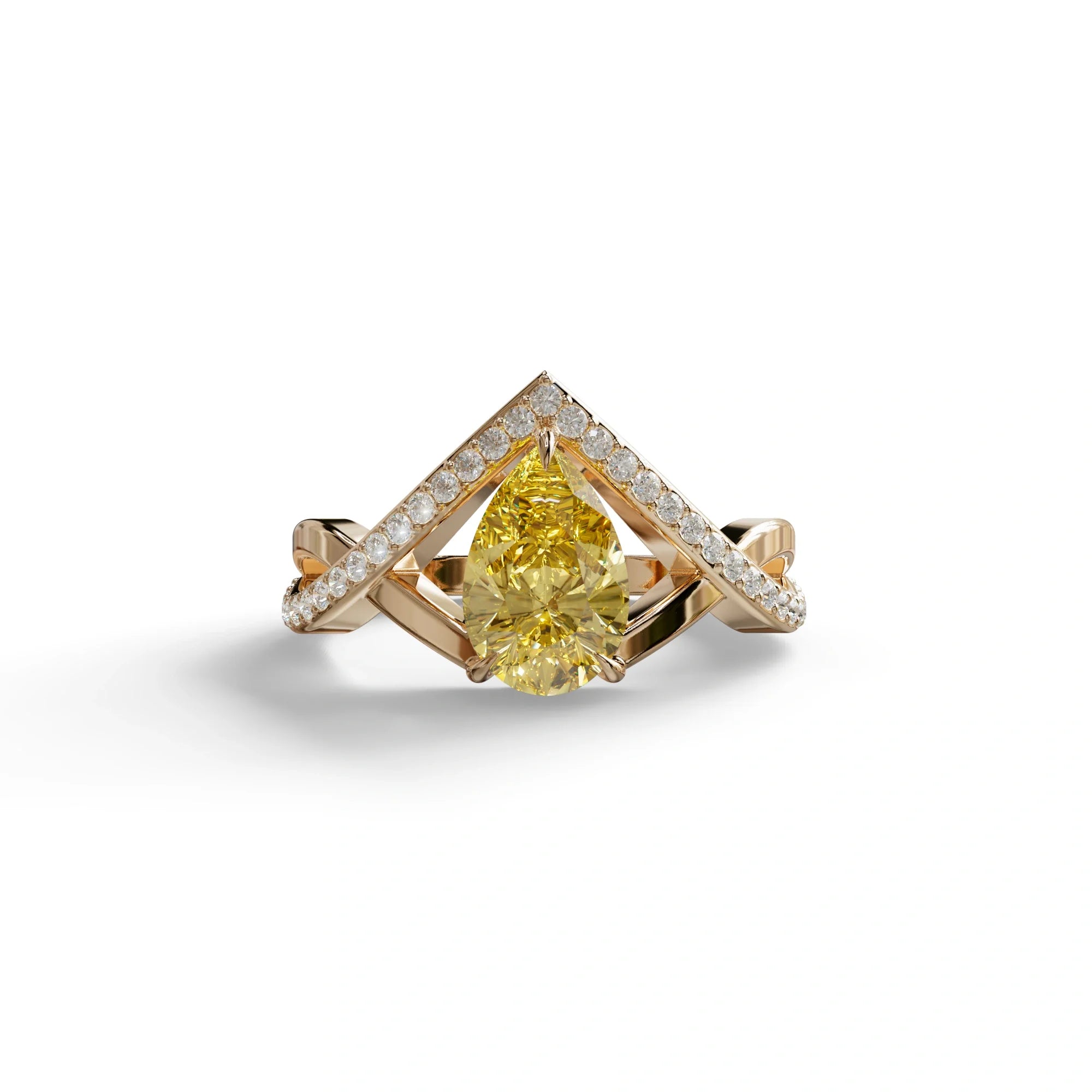 2 Carat Yellow Pear Cut Tear Drop Lab Diamond Ring - Glamly - 10K Solid Gold / Rose Gold
