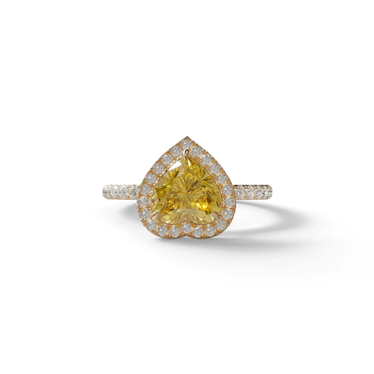 Yellow Heart Cut Halo & Pavé Lab Grown Diamond Engagement Ring - Gelia - 2 Carat / 10K Solid Gold / Rose Gold