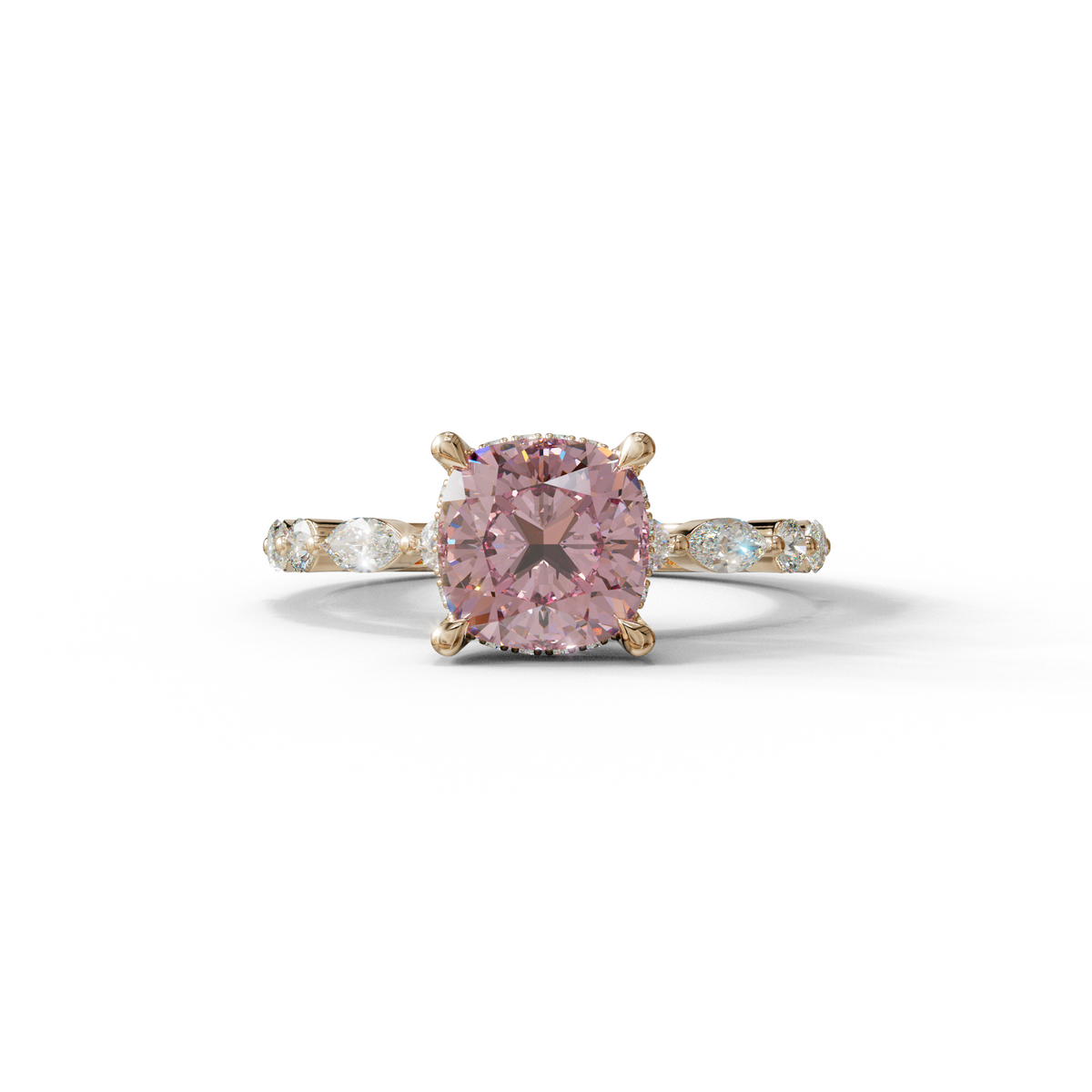 1 to 2.5 Carat Pink Lab Grown Diamond Engagement Ring – Cushion Cut Hidden Halo | Rosalie